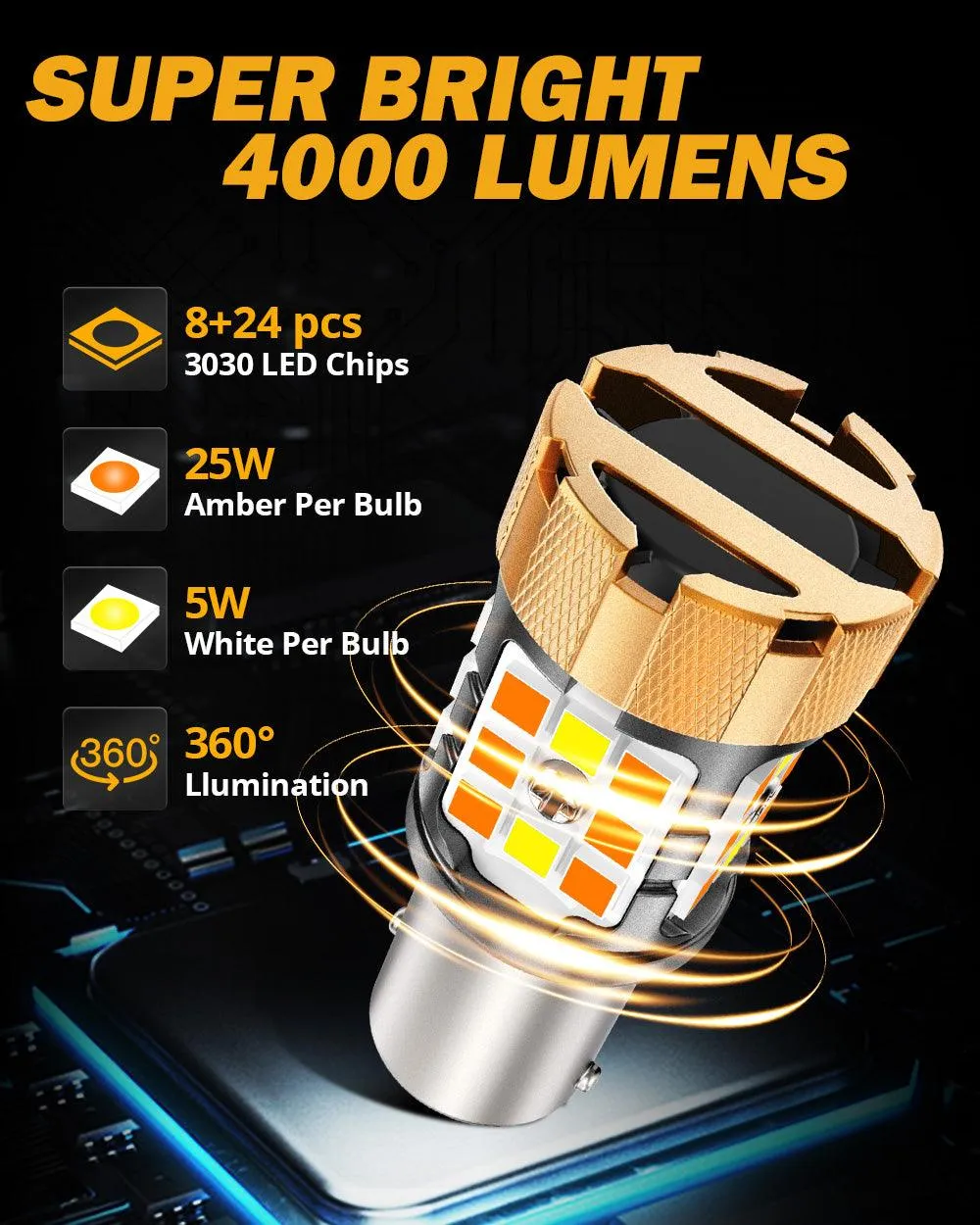 🆕 1157 BAY15D LED Front Turn Signal & DRL Light Bulbs 50W 4000LM CAN-Bus Error Free Dual Color Switchback White & Amber B21 Series | 2 Bulbs