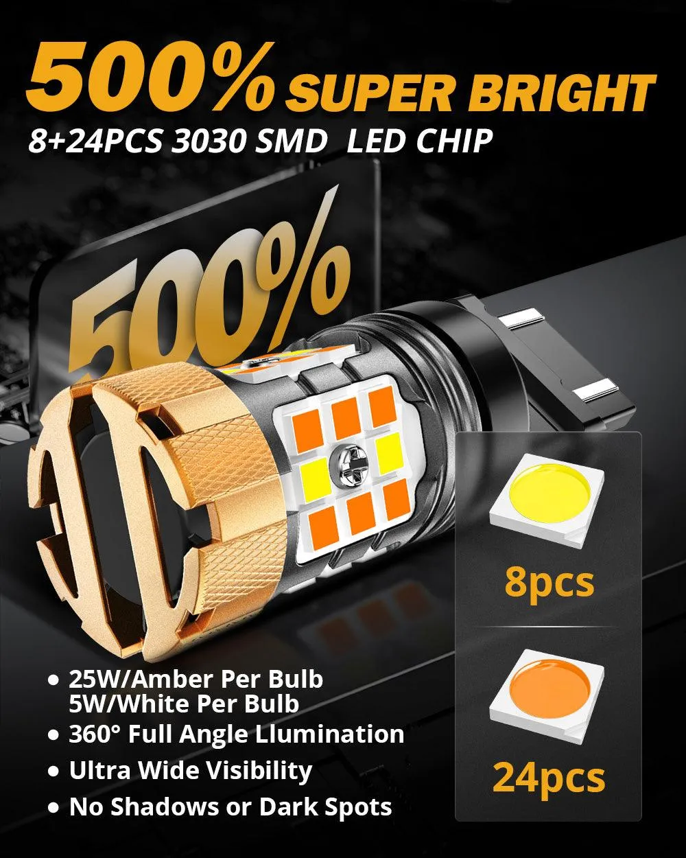 🆕 T25 3157D LED Front Turn Signal & DRL Light Bulbs 50W 4000LM CAN-Bus Error Free Dual Color Switchback White & Amber B21-PRO Series | 2 Bulbs