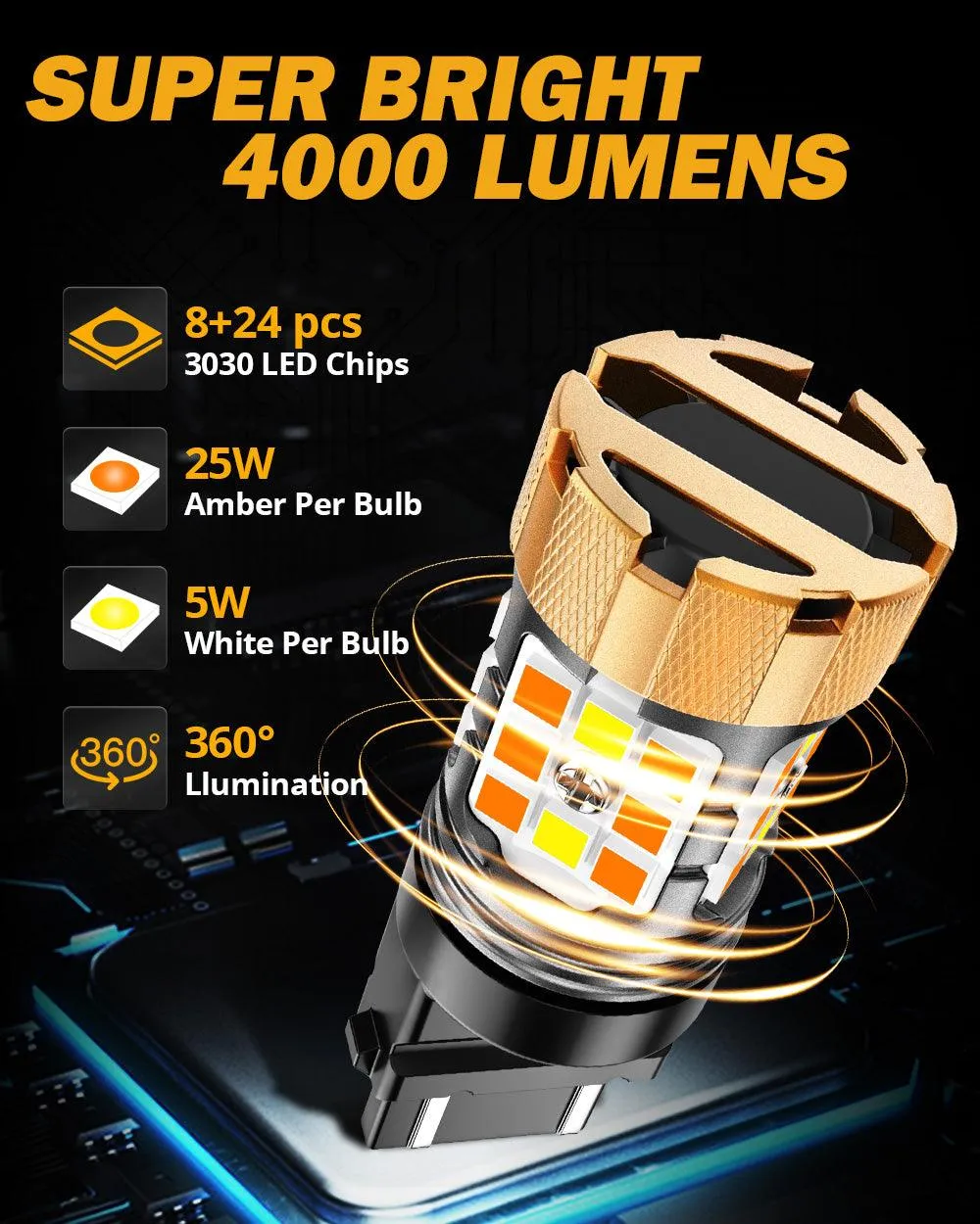 🆕 T25 3157D LED Front Turn Signal & DRL Light Bulbs 50W 4000LM CAN-Bus Error Free Dual Color Switchback White & Amber B21-PRO Series | 2 Bulbs