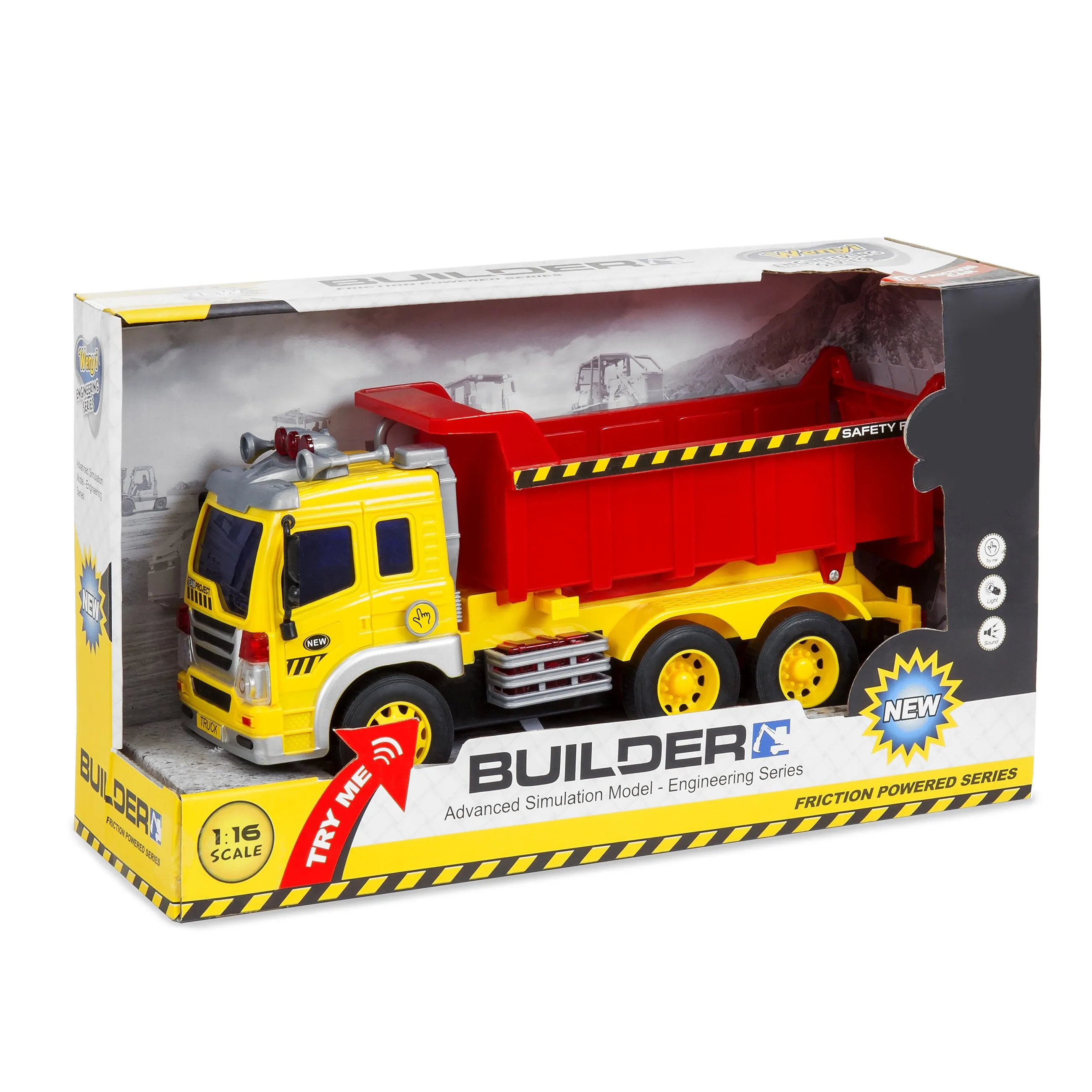 1/16 Scale Kids Push-and-Go Friction Powered Garbage Dump Truck Toy