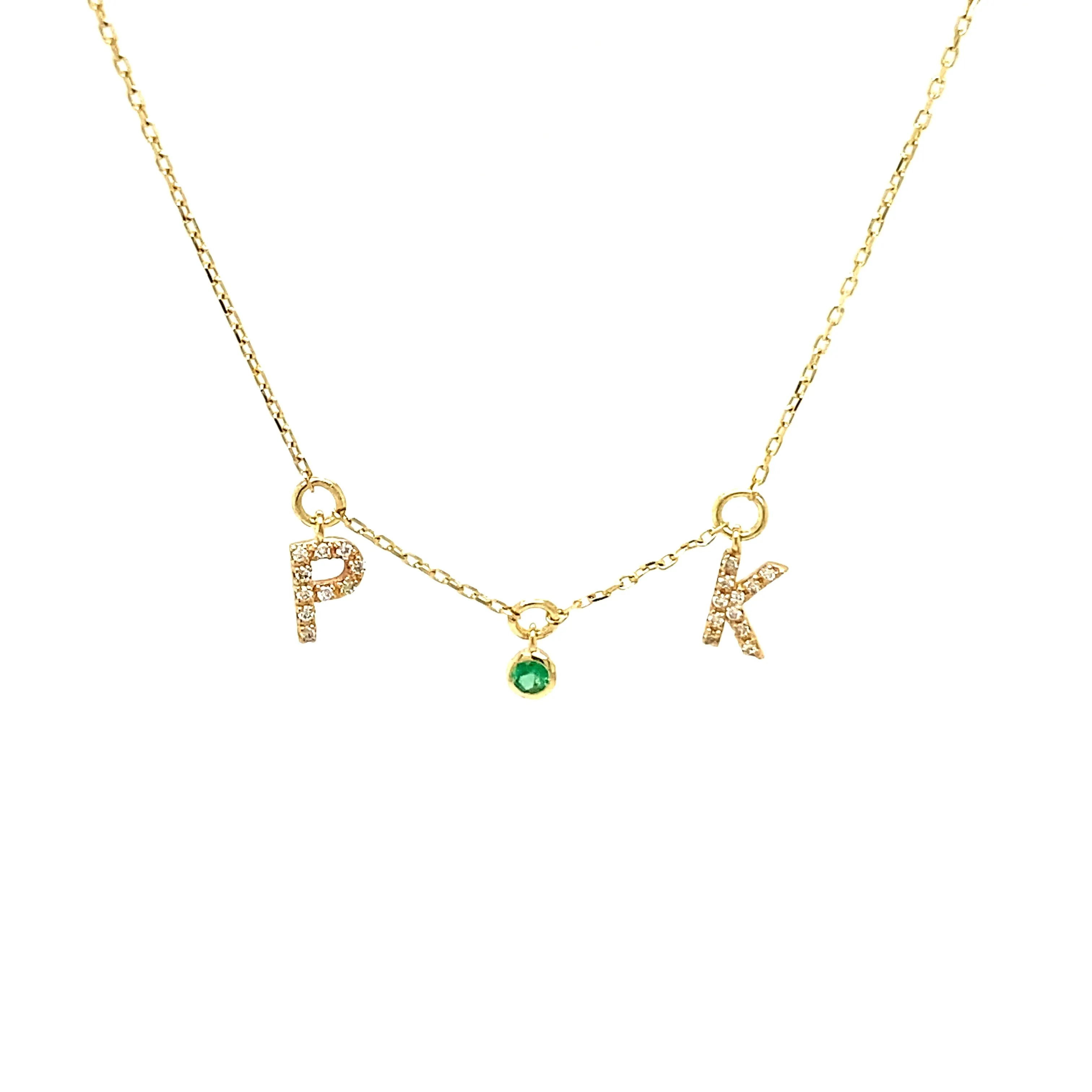 14K Gold Mini Initial Necklace With Birthstone