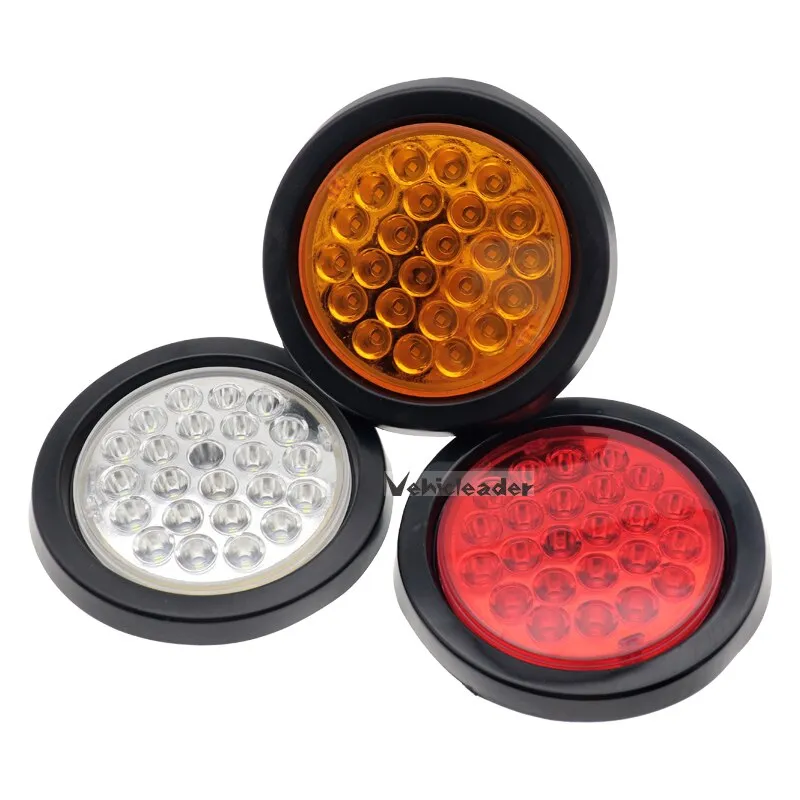 1x 24V Rear Tail Brake Stop Marker Light Indicator Car Truck Trailer 24 LEDS Round Reflector Warning Lights Red Yellow White