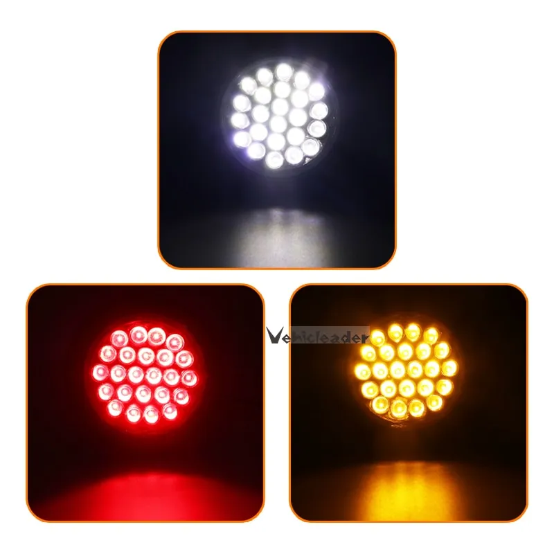 1x 24V Rear Tail Brake Stop Marker Light Indicator Car Truck Trailer 24 LEDS Round Reflector Warning Lights Red Yellow White