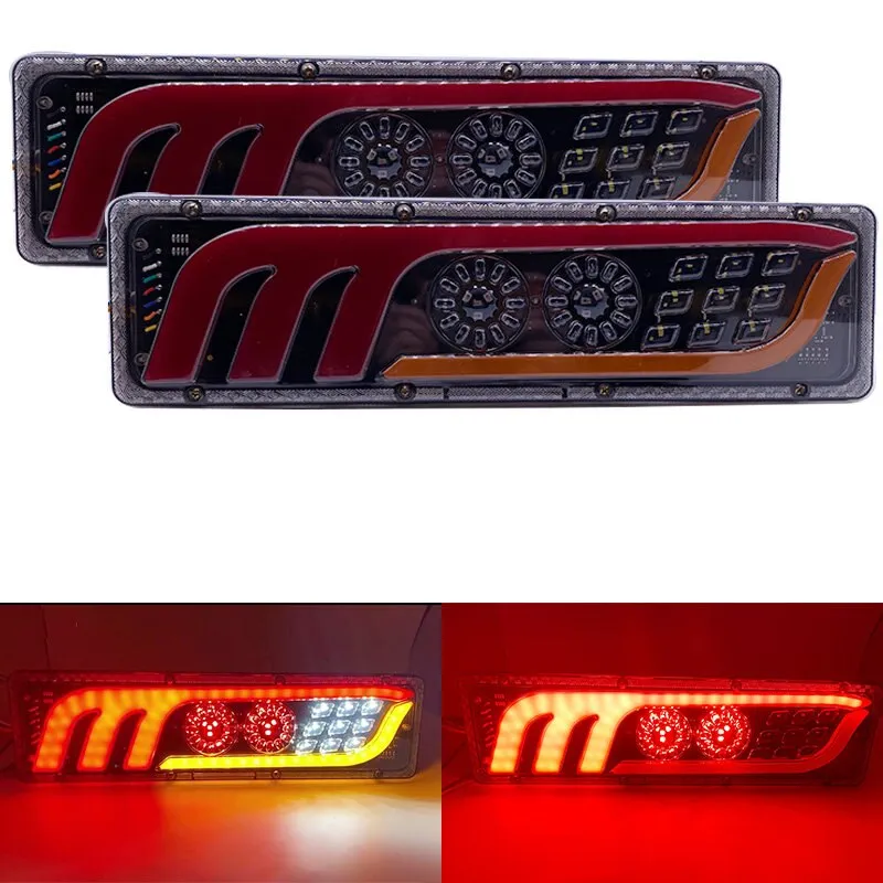2pcs LED Truck Tail Lights12V/24V  super bright Trailer Brake Lights Rear Dynamic Running Turn Signal Reverse Lamp Lorry Taillig