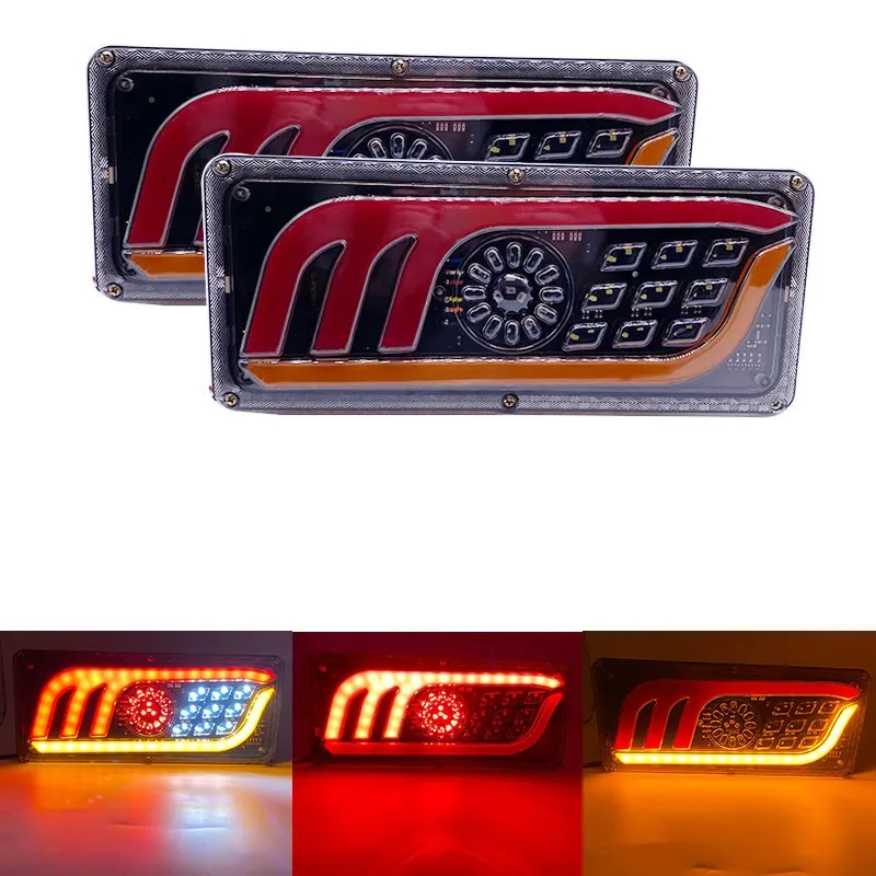 2pcs LED Truck Tail Lights12V/24V  super bright Trailer Brake Lights Rear Dynamic Running Turn Signal Reverse Lamp Lorry Taillig