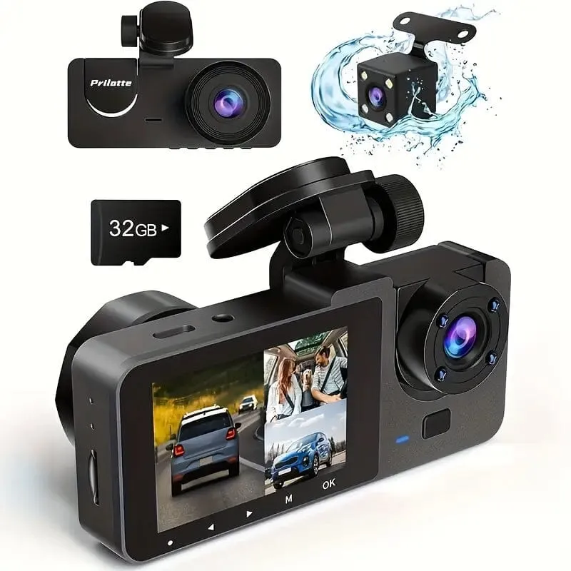 3-Channel 4K UHD Dash Cam Front, Rear and Inside with 32GB SD Card