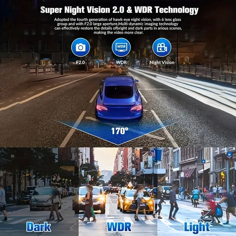 3-Channel 4K UHD Dash Cam Front, Rear and Inside with 32GB SD Card