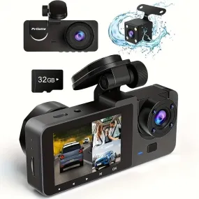 3-Channel 4K UHD Dash Cam Front, Rear and Inside with 32GB SD Card