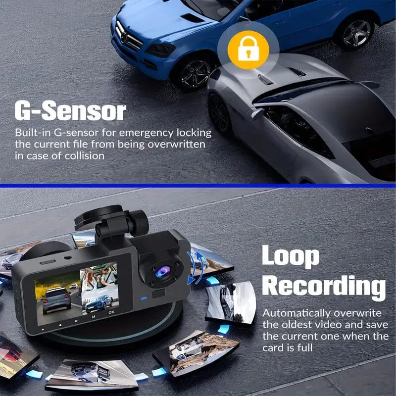 3-Channel 4K UHD Dash Cam Front, Rear and Inside with 32GB SD Card