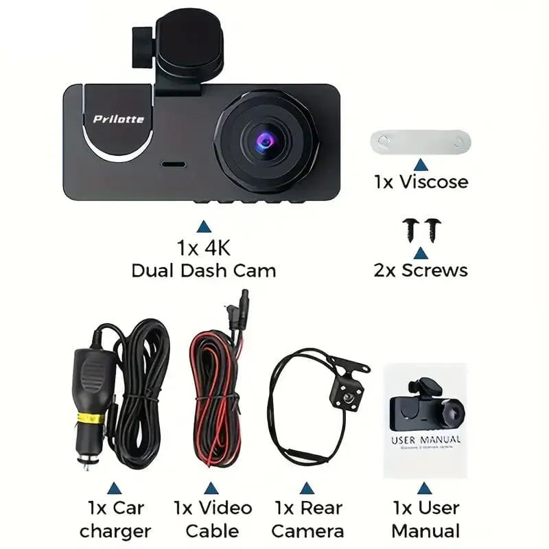 3-Channel 4K UHD Dash Cam Front, Rear and Inside with 32GB SD Card