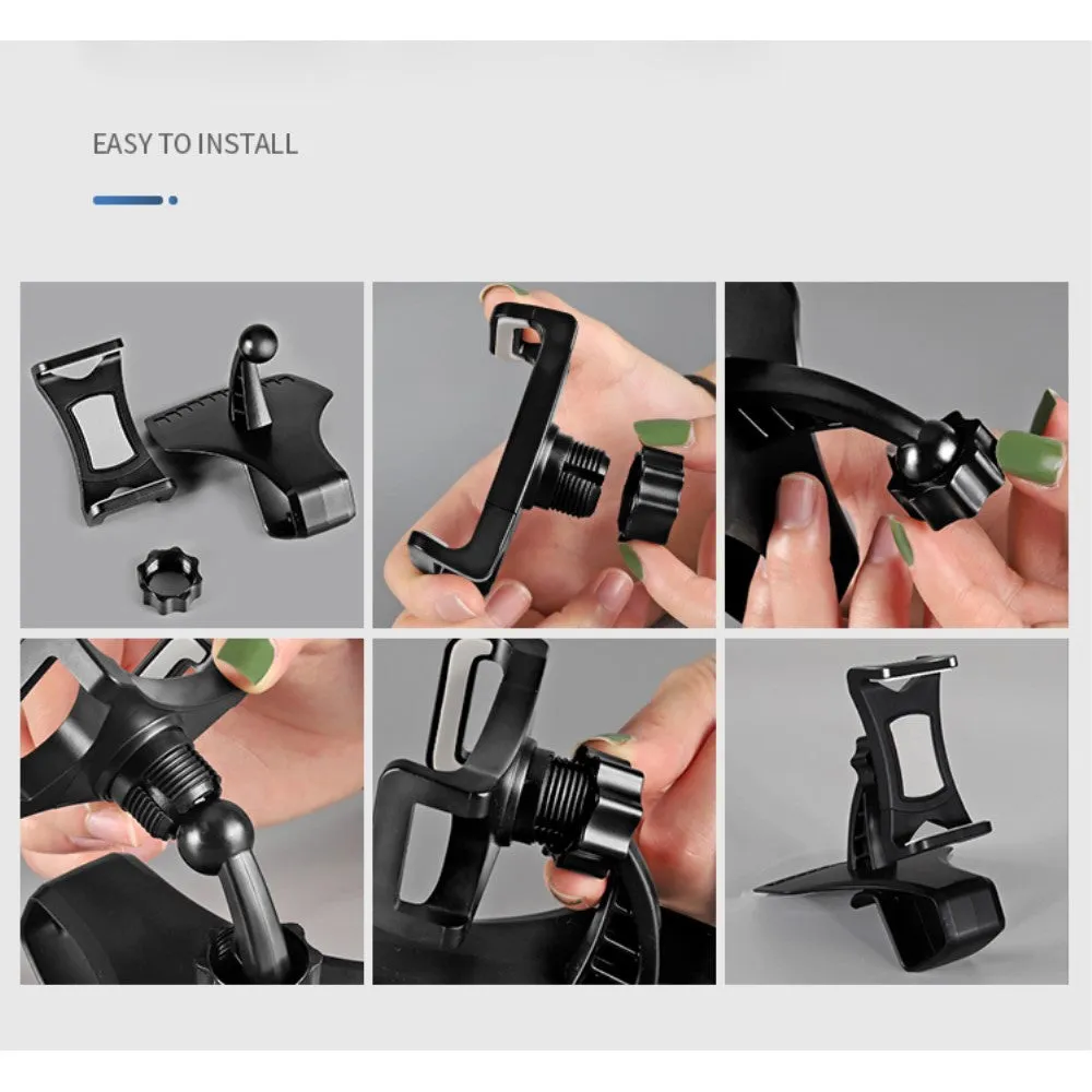 3 in 1 Car GPS Smartphone Holder: Dashboard / Visor Clamp   AC Grid Clip for BLU Dash 4.0 D271i - Black