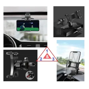 3 in 1 Car GPS Smartphone Holder: Dashboard / Visor Clamp   AC Grid Clip for BLU Dash 4.0 D271i - Black