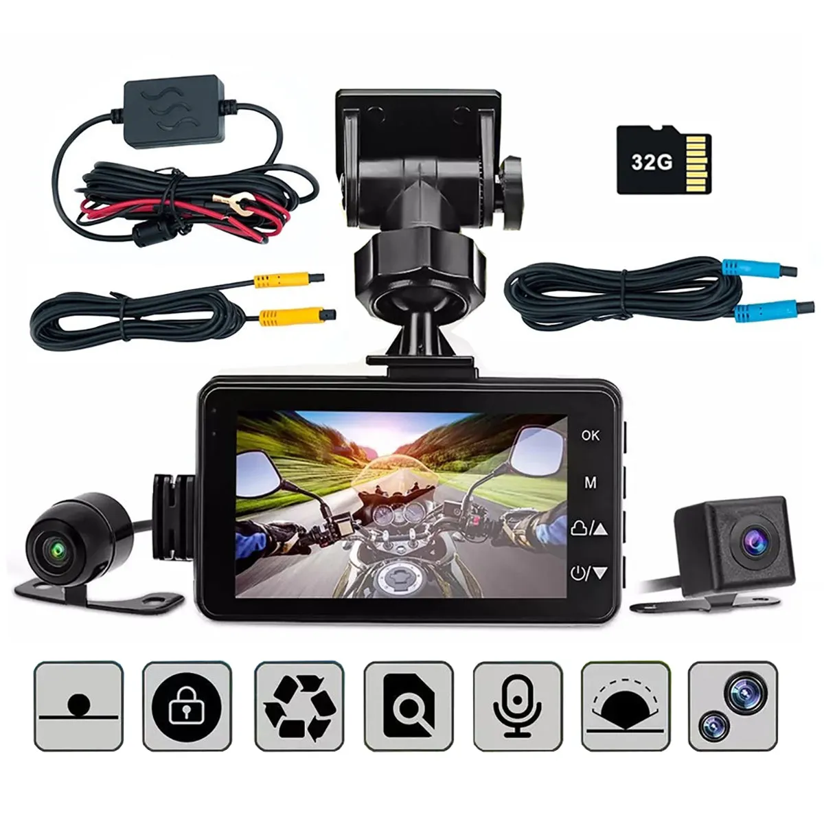 3-inch LCD HD Dual Camera Motorcycle DVR | Video Driving Recorder | 32GB Card