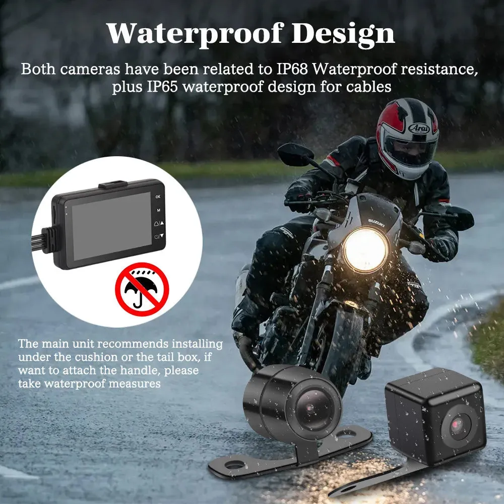 3-inch LCD HD Dual Camera Motorcycle DVR | Video Driving Recorder | 32GB Card