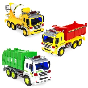 3-Pack 1/16 Scale Push-and-Go Friction Powered City Vehicle Toy Trucks