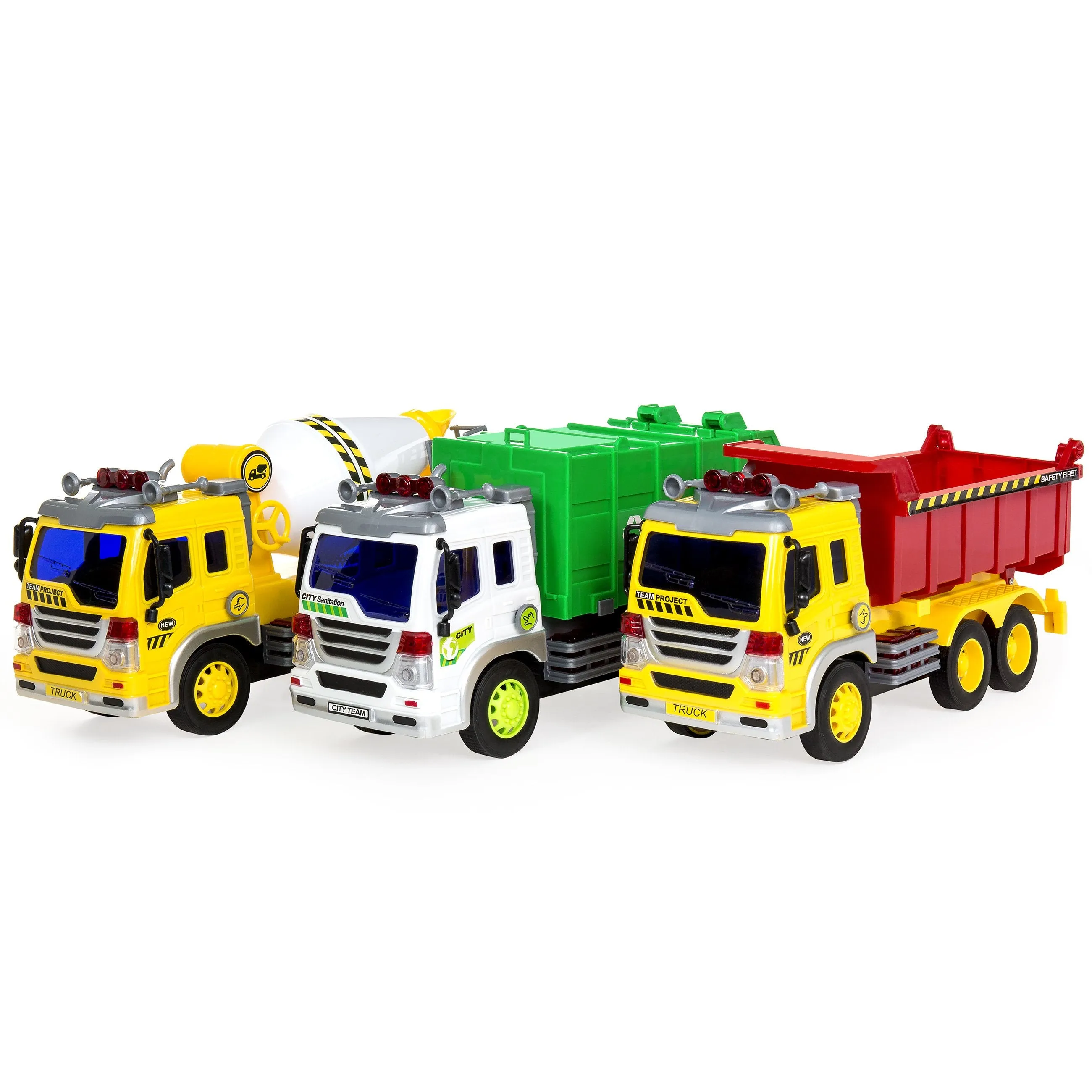 3-Pack 1/16 Scale Push-and-Go Friction Powered City Vehicle Toy Trucks