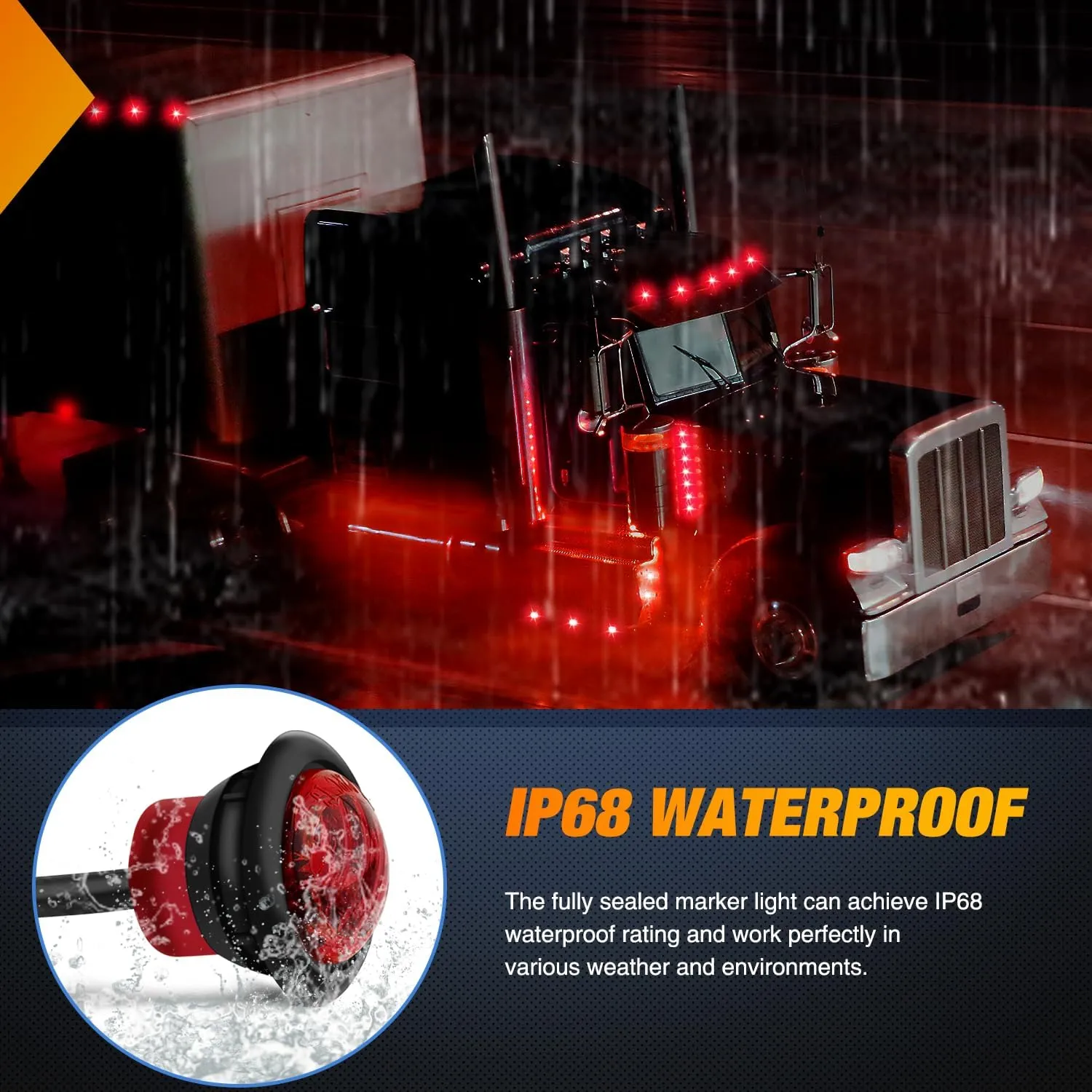3/4 inch Red Round LED Marker Lights 2 Connectors (10 Pcs)