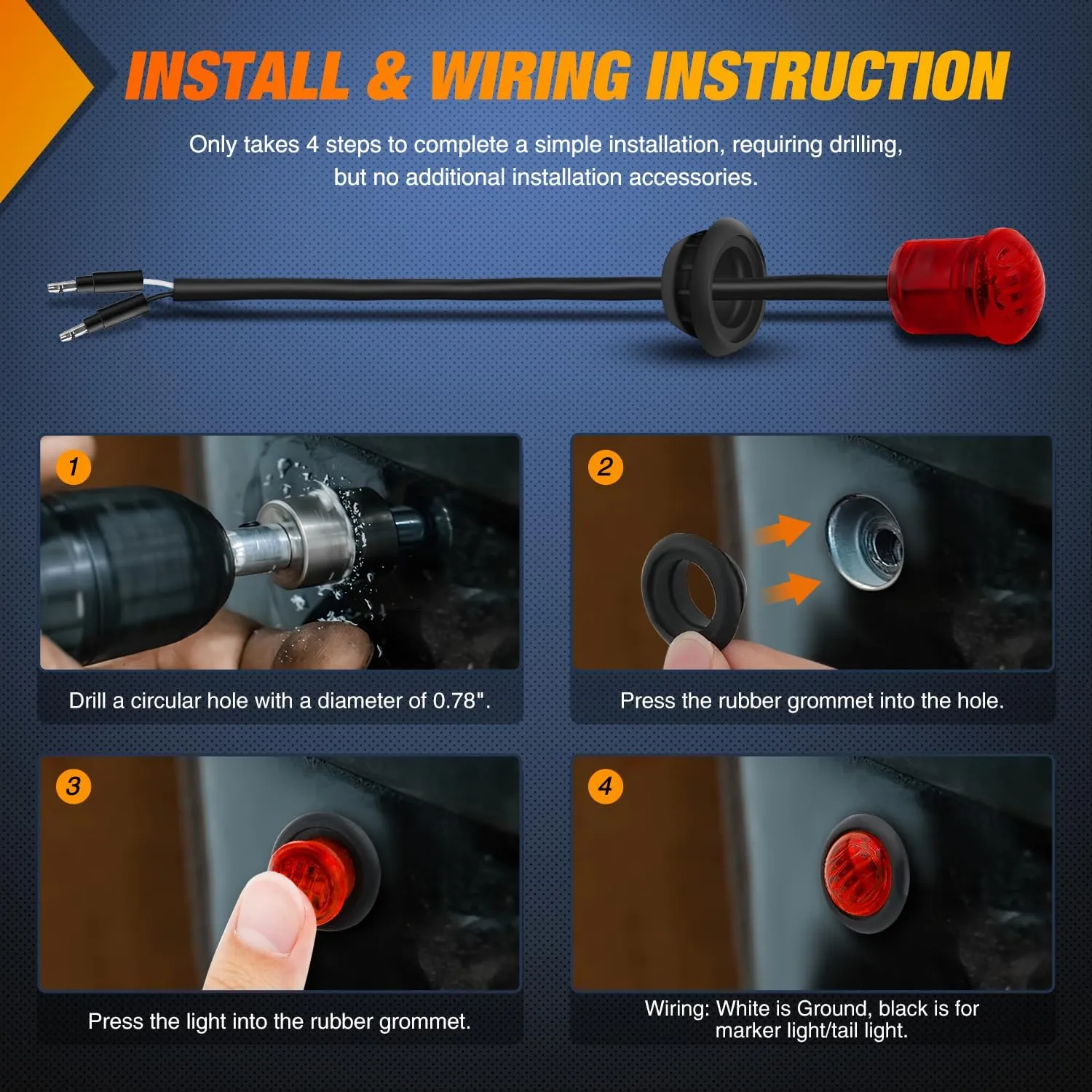 3/4 inch Red Round LED Marker Lights 2 Connectors (10 Pcs)