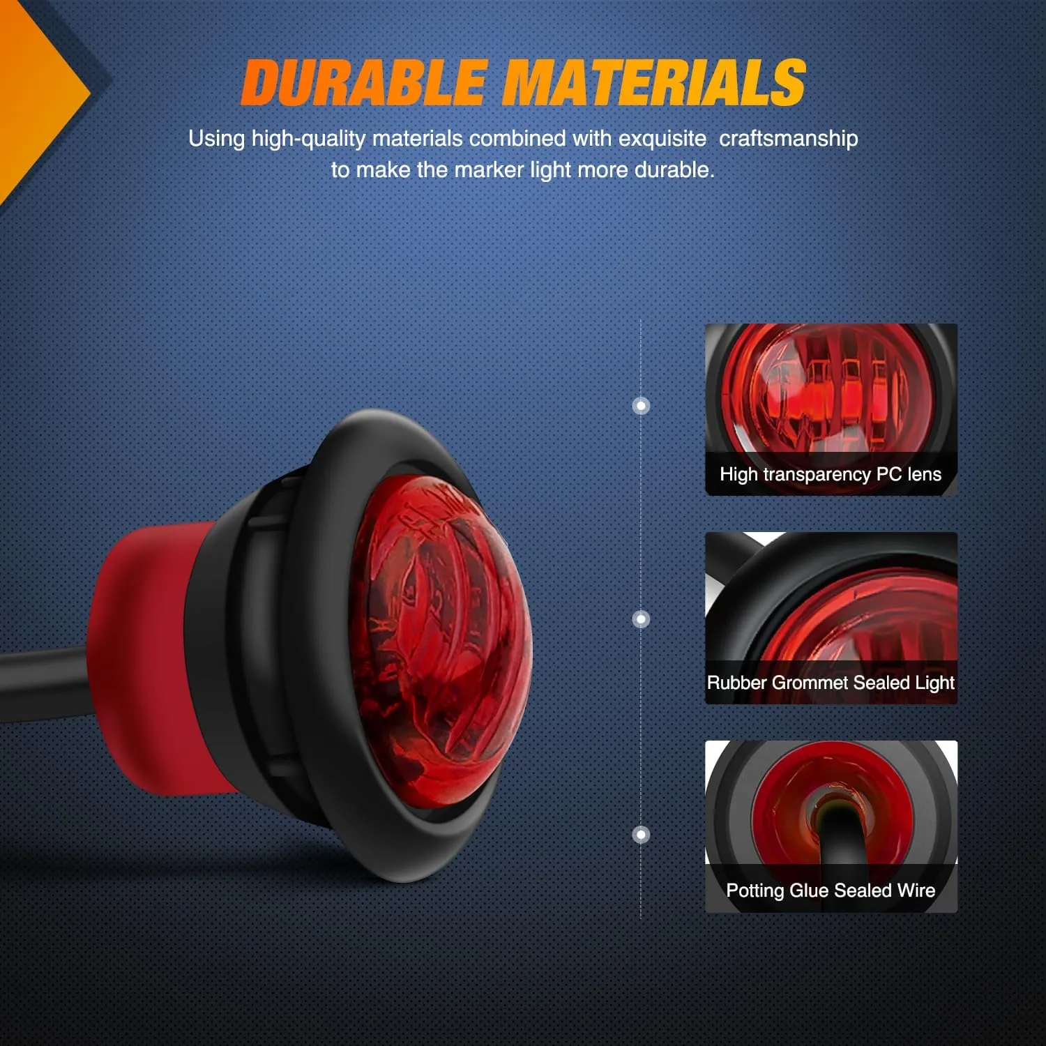 3/4 inch Red Round LED Marker Lights 2 Connectors (10 Pcs)