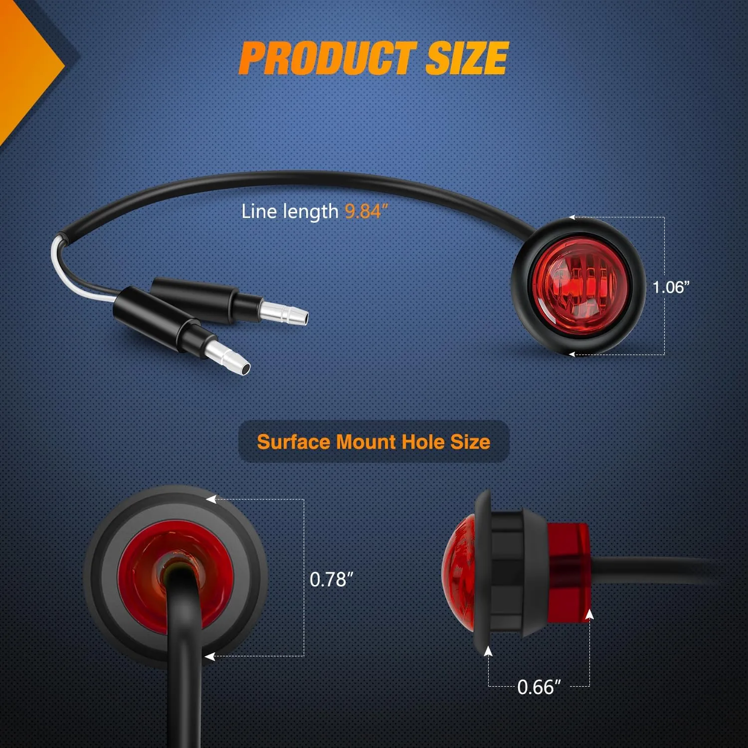 3/4 inch Red Round LED Marker Lights 2 Connectors (10 Pcs)