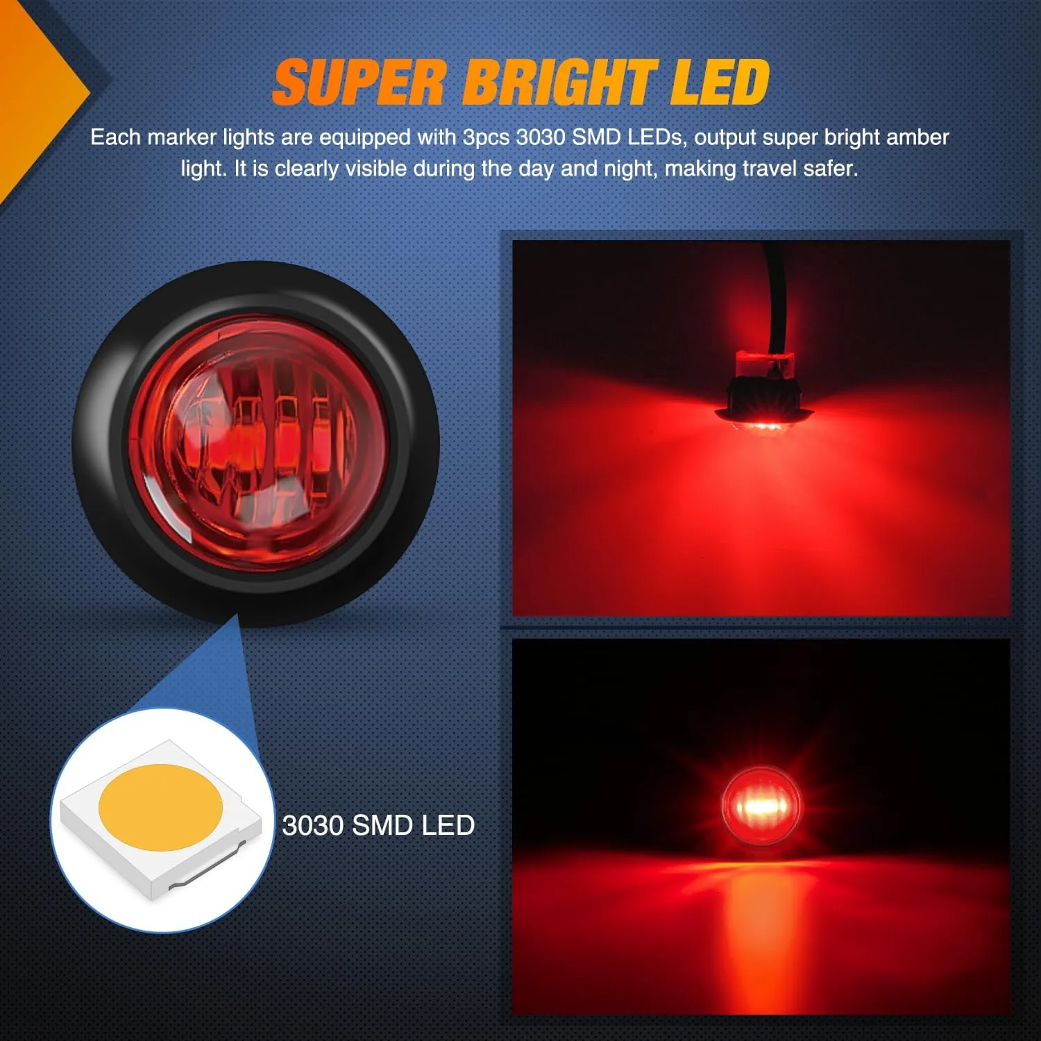 3/4 inch Red Round LED Marker Lights 2 Connectors (10 Pcs)