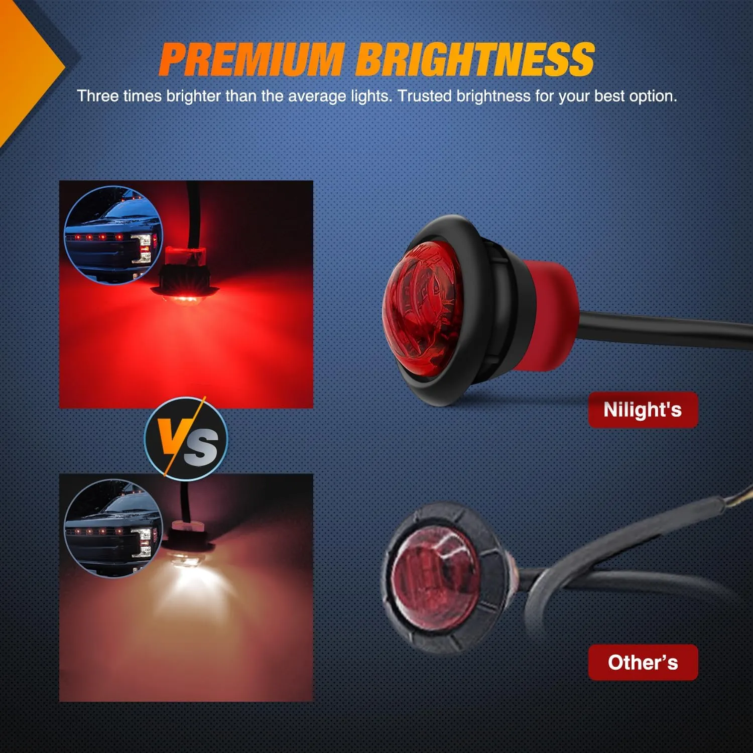 3/4 inch Red Round LED Marker Lights 2 Connectors (10 Pcs)