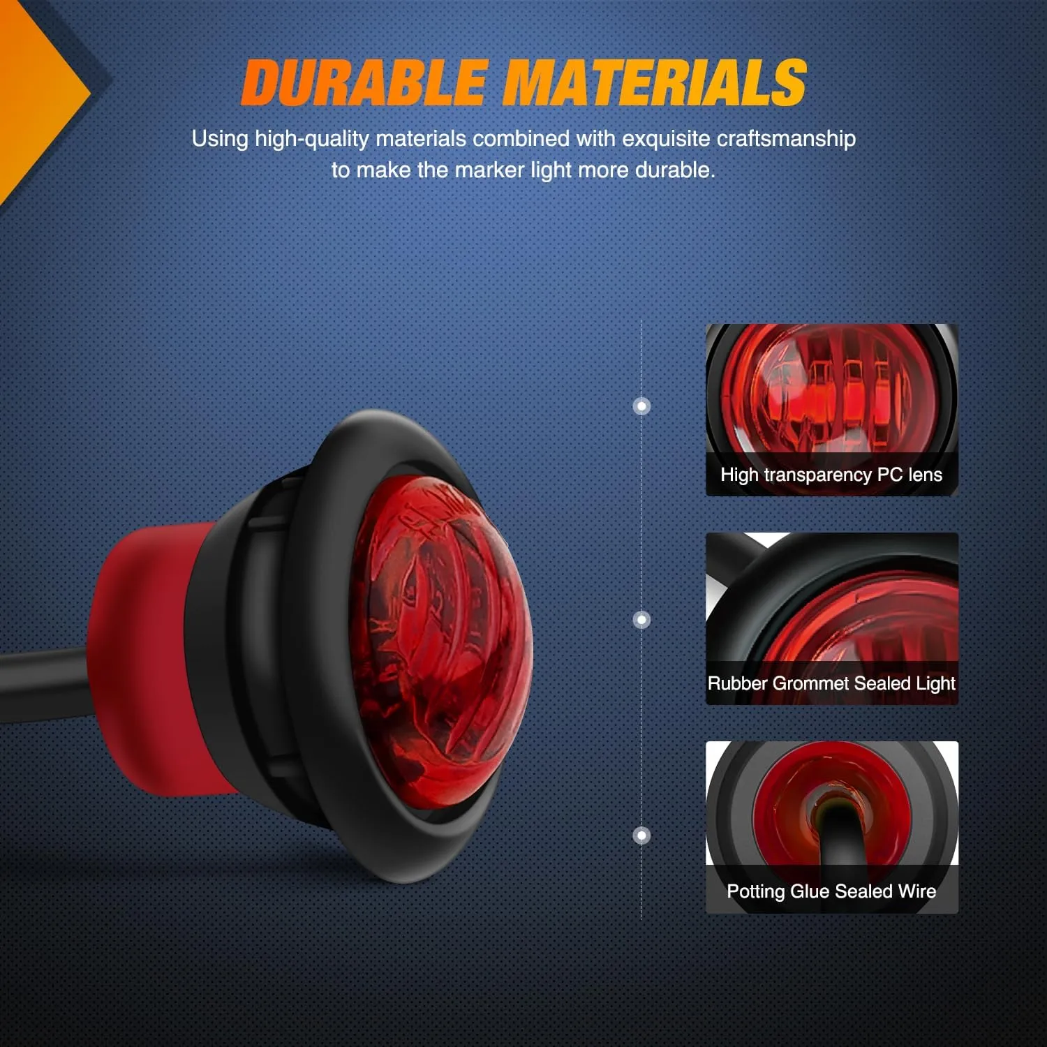 3/4 inch Red Round LED Marker Lights 3 Connectors (10 Pcs)