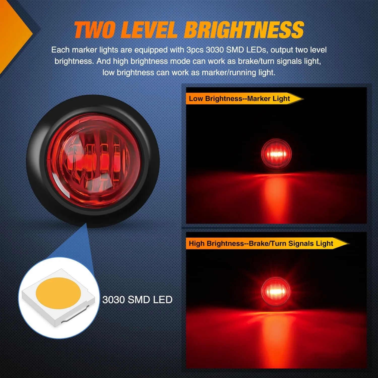 3/4 inch Red Round LED Marker Lights 3 Connectors (10 Pcs)