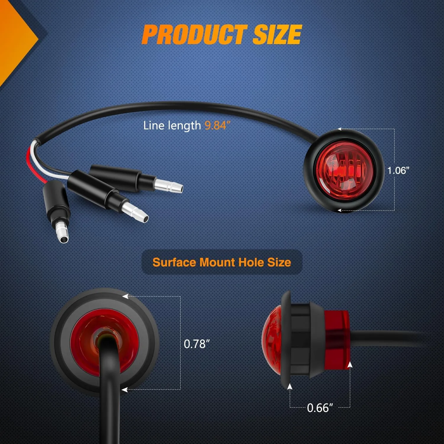 3/4 inch Red Round LED Marker Lights 3 Connectors (10 Pcs)