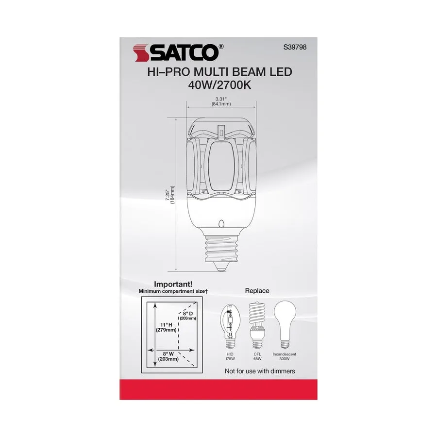 40 Watt LED HID Replacement - 2700K - Mogul extended base - Adjustable Beam Angle - Type B Ballast Bypass -100-227V