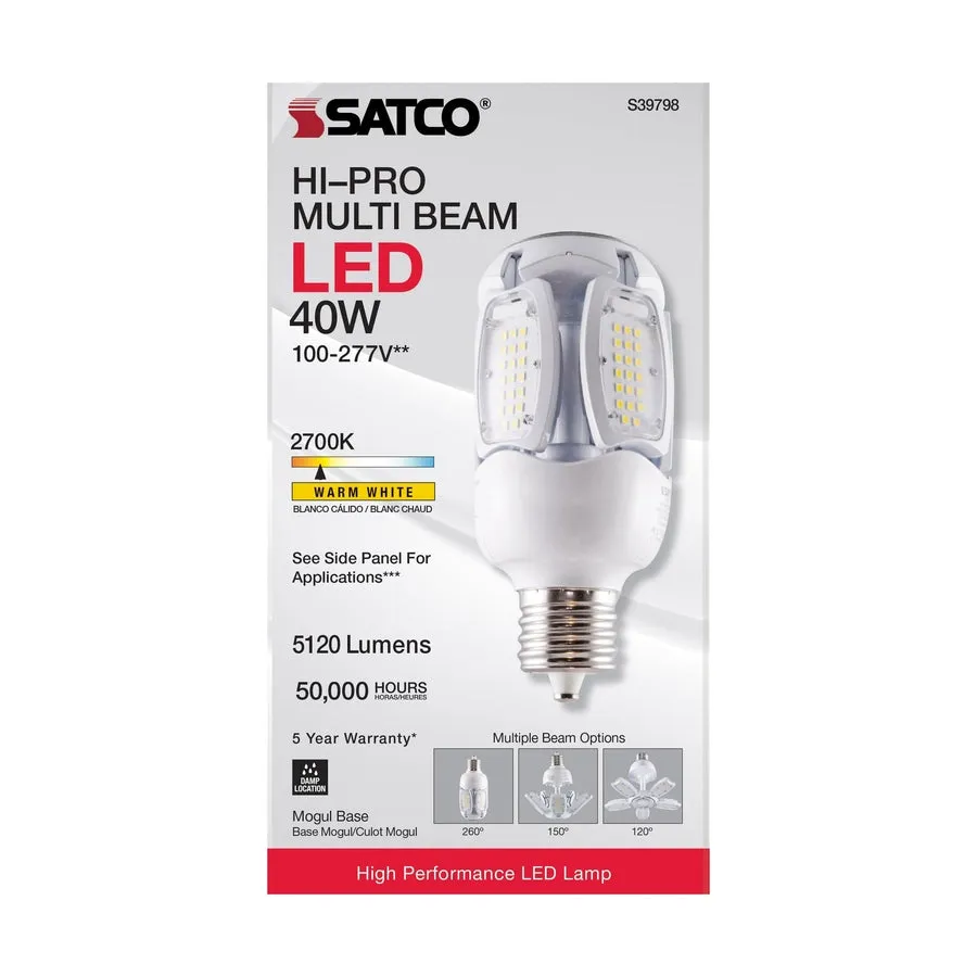 40 Watt LED HID Replacement - 2700K - Mogul extended base - Adjustable Beam Angle - Type B Ballast Bypass -100-227V
