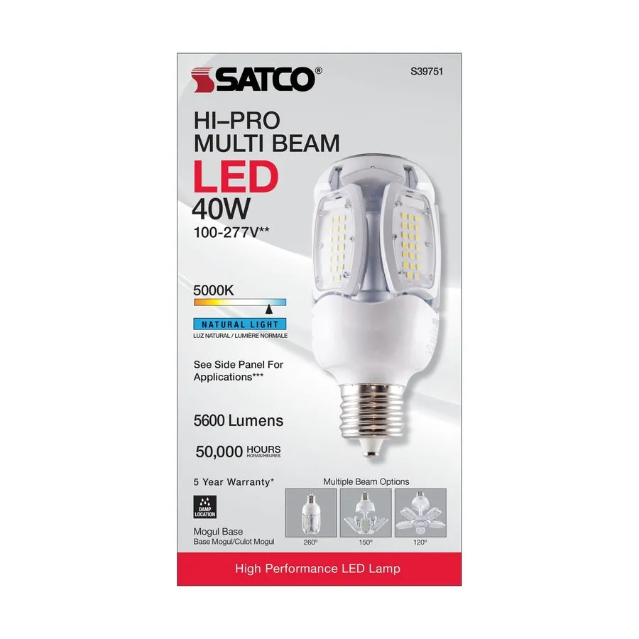 40 Watt LED HID Replacement - 5000K - Mogul extended base - Adjustable Beam Angle - Type B Ballast Bypass -100-227V