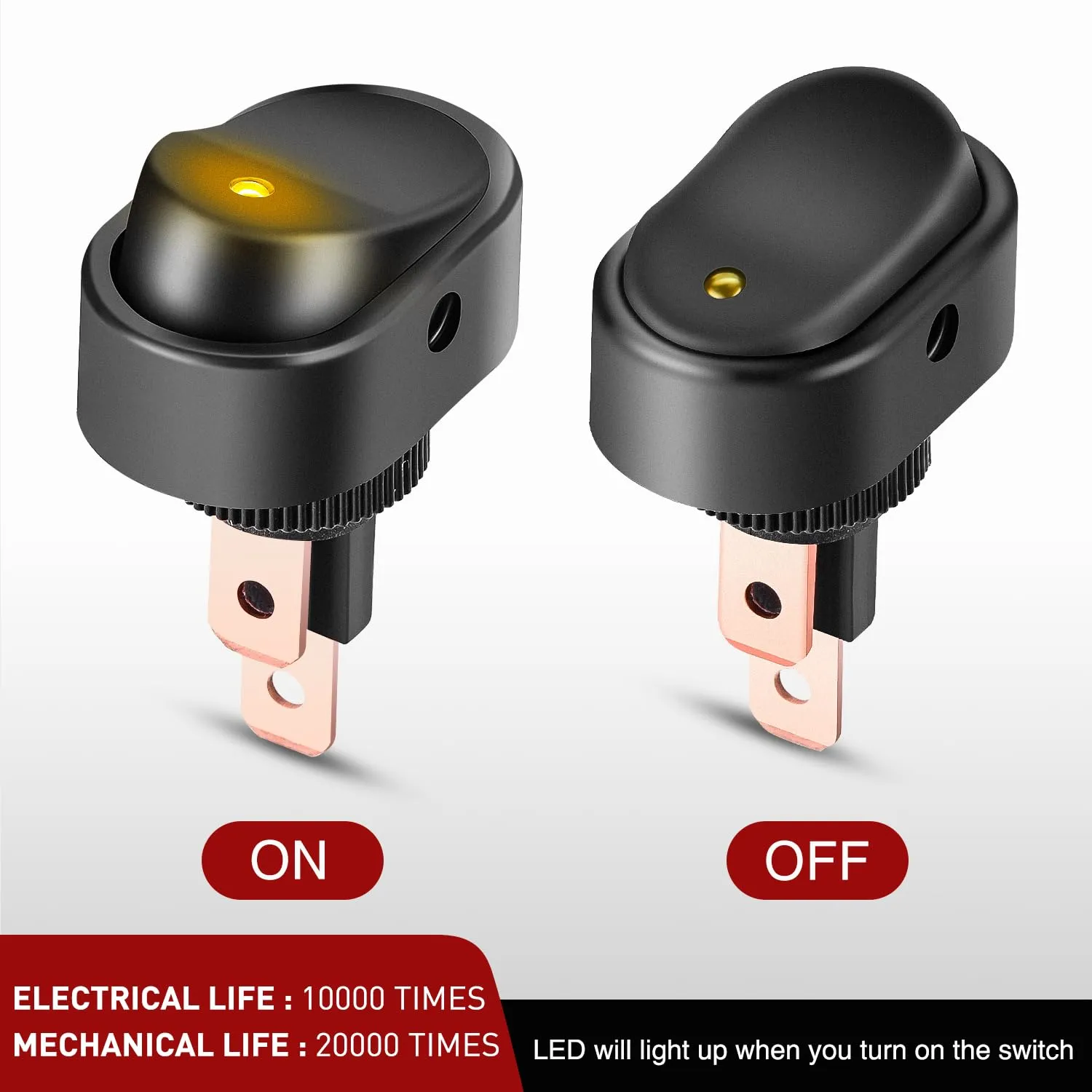 5Pcs 12V 30A Round Toggle LED Switch with Yellow LED Indicator
