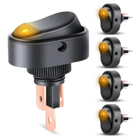 5Pcs 12V 30A Round Toggle LED Switch with Yellow LED Indicator