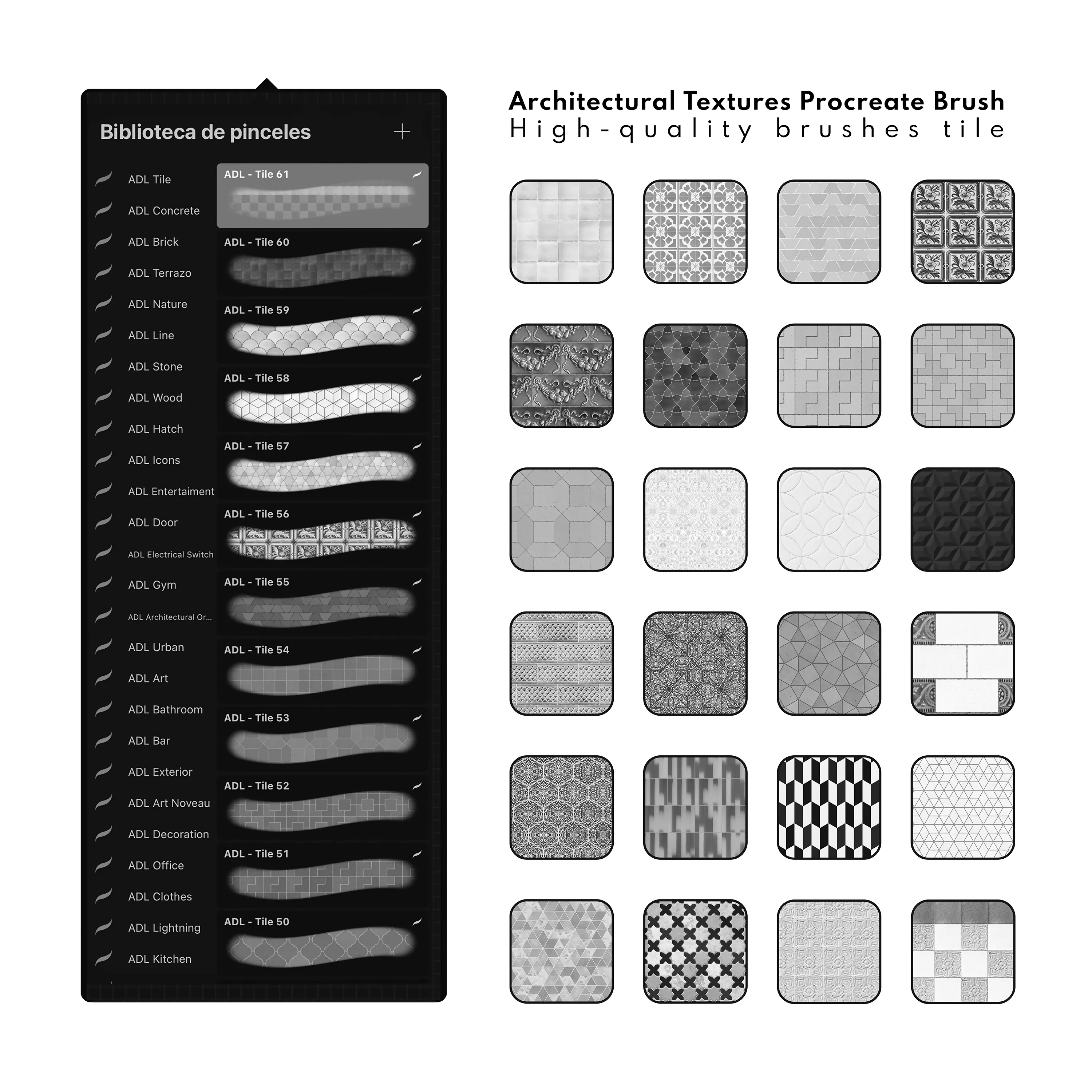 60 Tile Texture Procreate Brush for Architecture