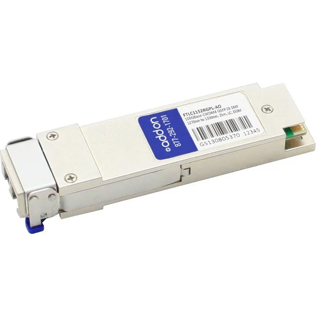 AddOn Finisar FTLC1152RGPL Compatible TAA Compliant 100GBase-CWDM4 QSFP28 Transceiver (SMF, 1270nm to 1330nm, 2km, LC, DOM) FTLC1152RGPL-AO