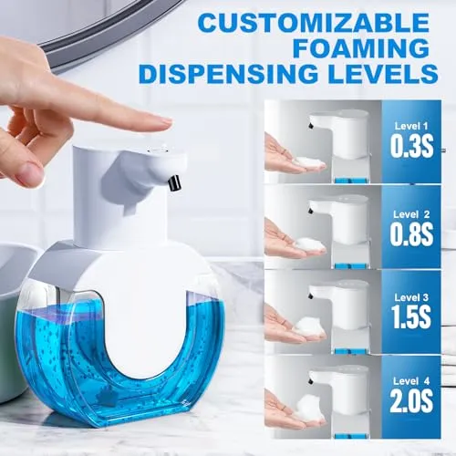 Automatic Foaming Soap Dispenser 15oz/420ml Foaming Hand Sanitizer Touchless Wall Mount with 4levels Adjustable Free Touch Electric Soap Dispenser Rechargeable with Sensor for Bathroom Kitchen