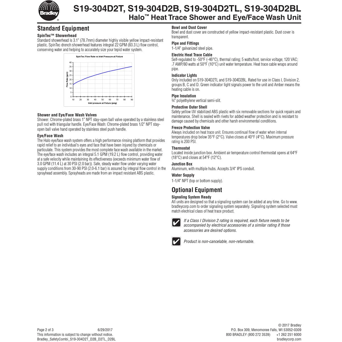 Bradley S19-304D2TL Class I, Division 2 Halo Heat Trace Combination Unit, Top Supply with Indicator Lights
