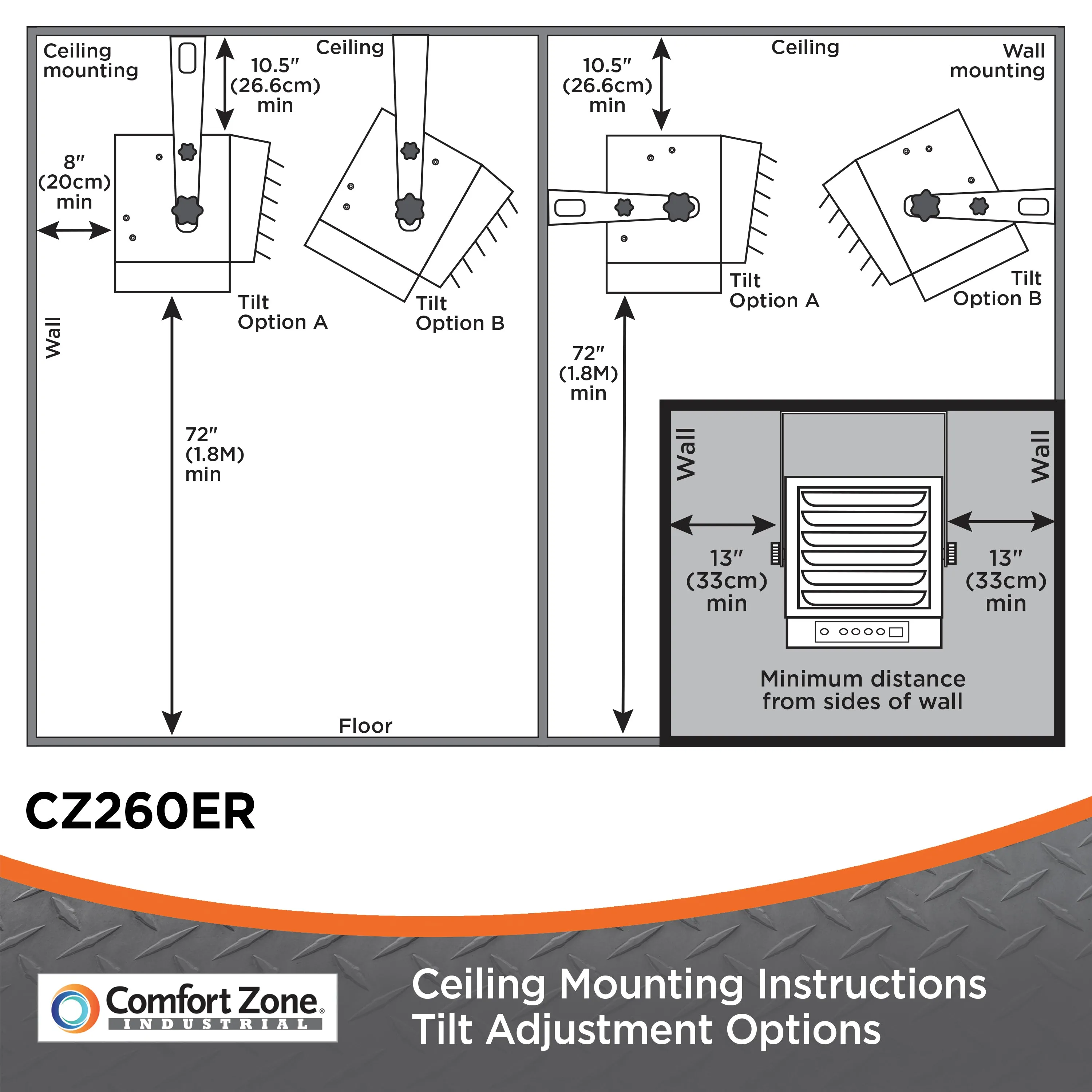 Comfort Zone Ceiling-Mounted 10,000-Watt Fan-Forced Industrial Heater with Remote in Gray & Black