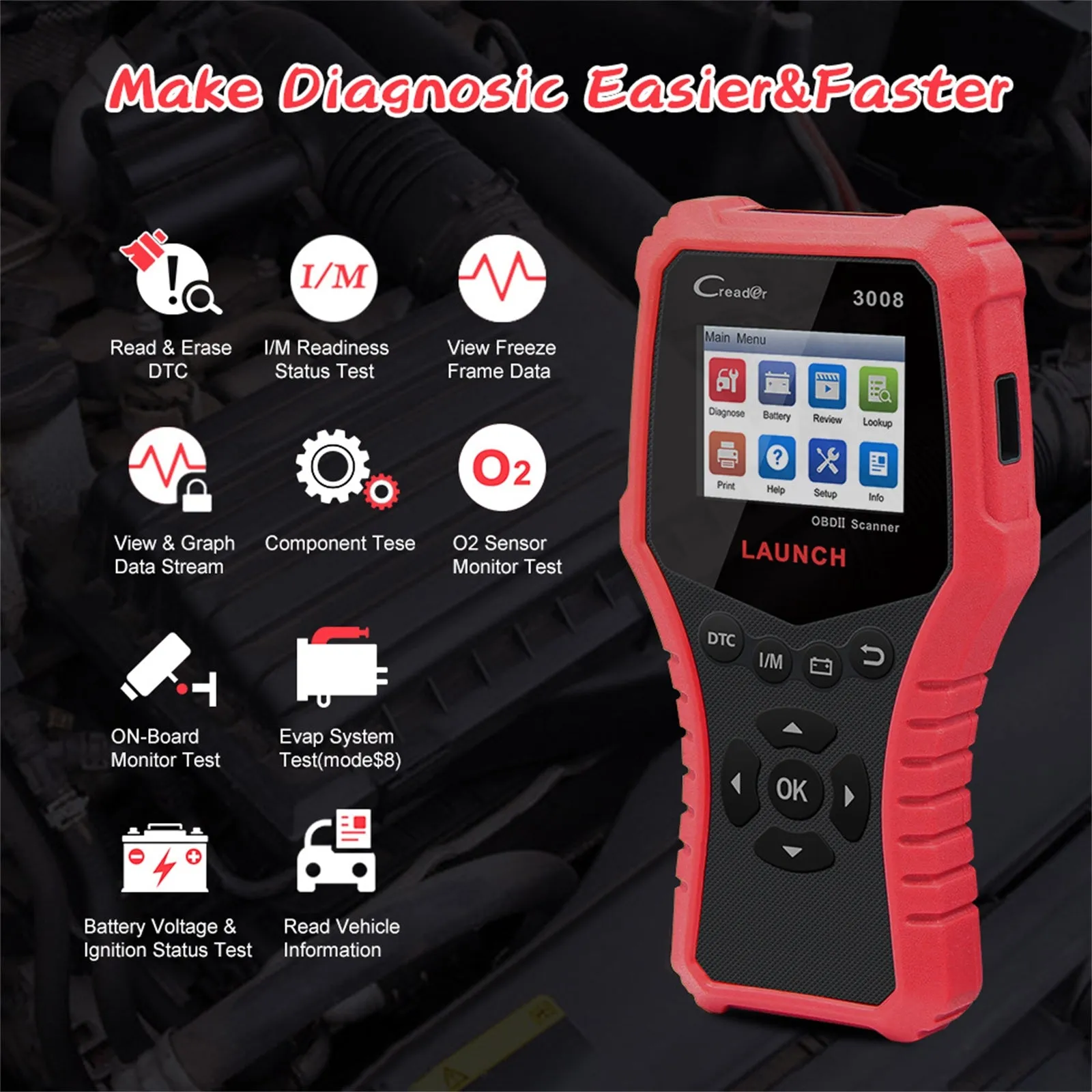CR3008 Car Code Reader Engine Scanner Obd2 Auto Car Fault