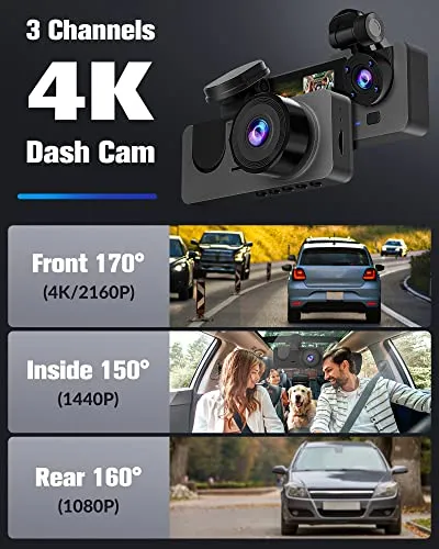 Dash Cam Front and Rear Inside, 4K/2.5K Full HD Dash Camera for Cars with Free 32GB SD Card,Built-in Super Night Vision,170°Wide Angle,WDR, Loop Recording, 24H Parking Mode