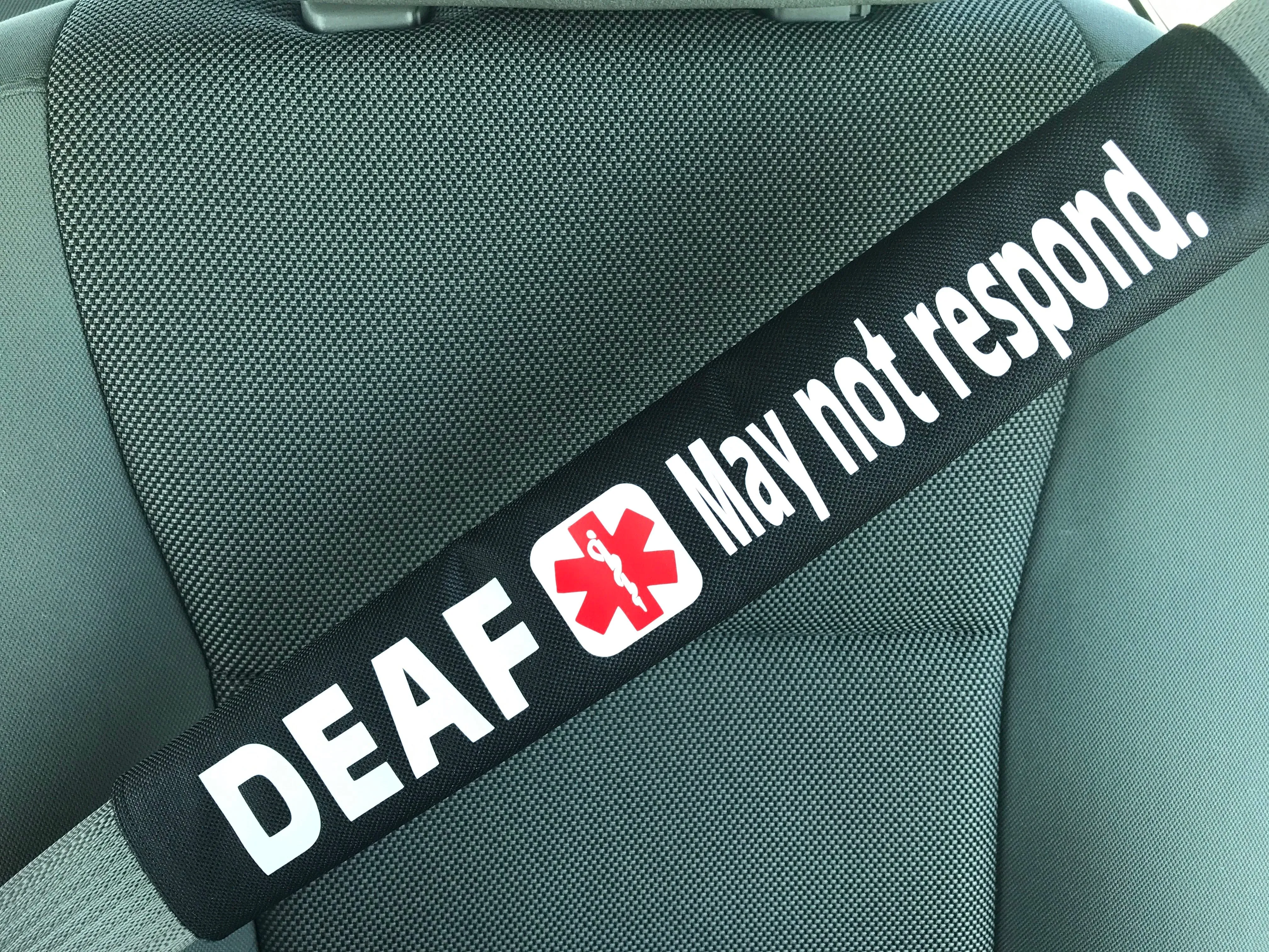 Deaf May Not Respond Hearing Impaired Medical Alert Seat Belt Cover