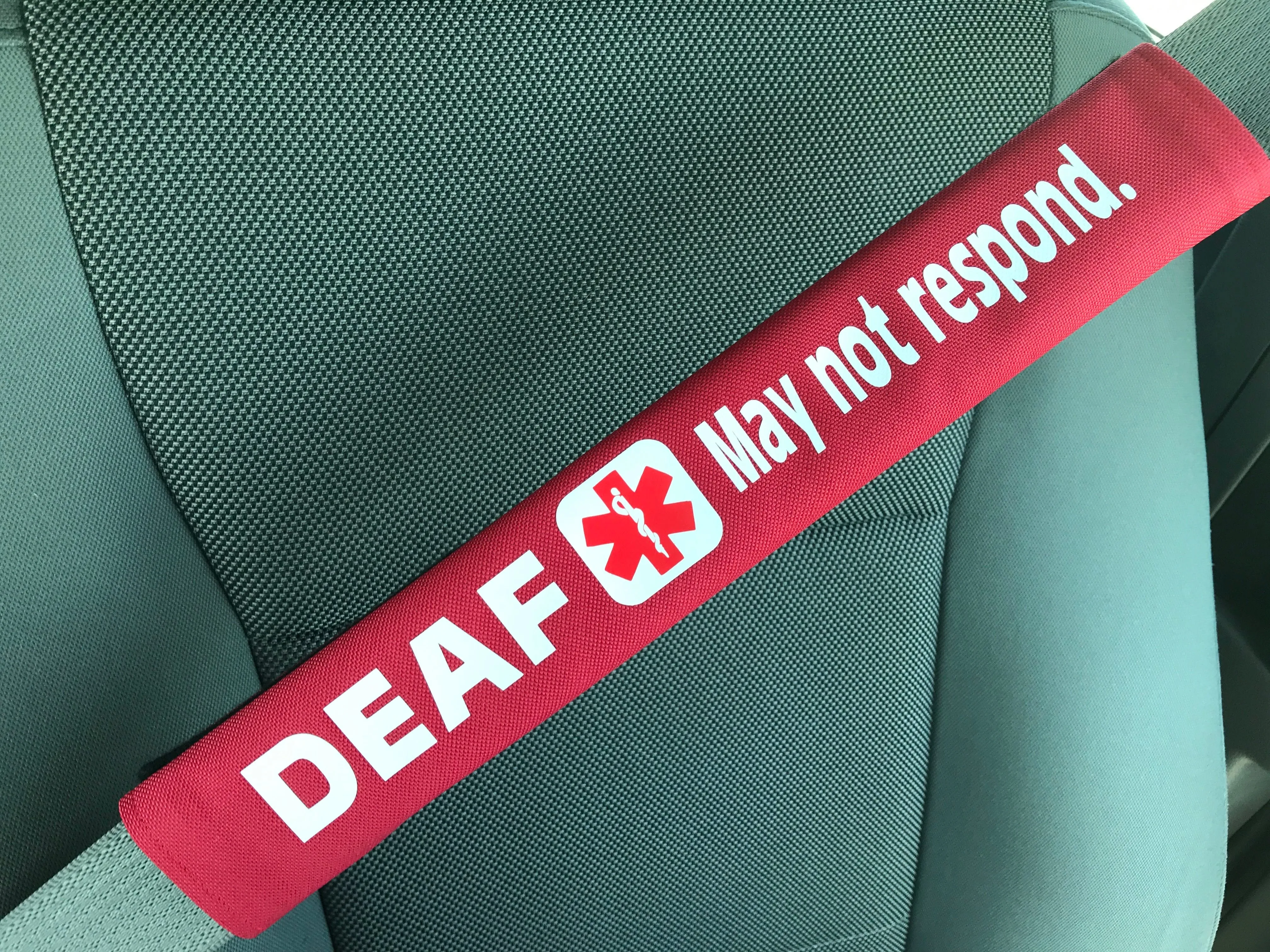 Deaf May Not Respond Hearing Impaired Medical Alert Seat Belt Cover
