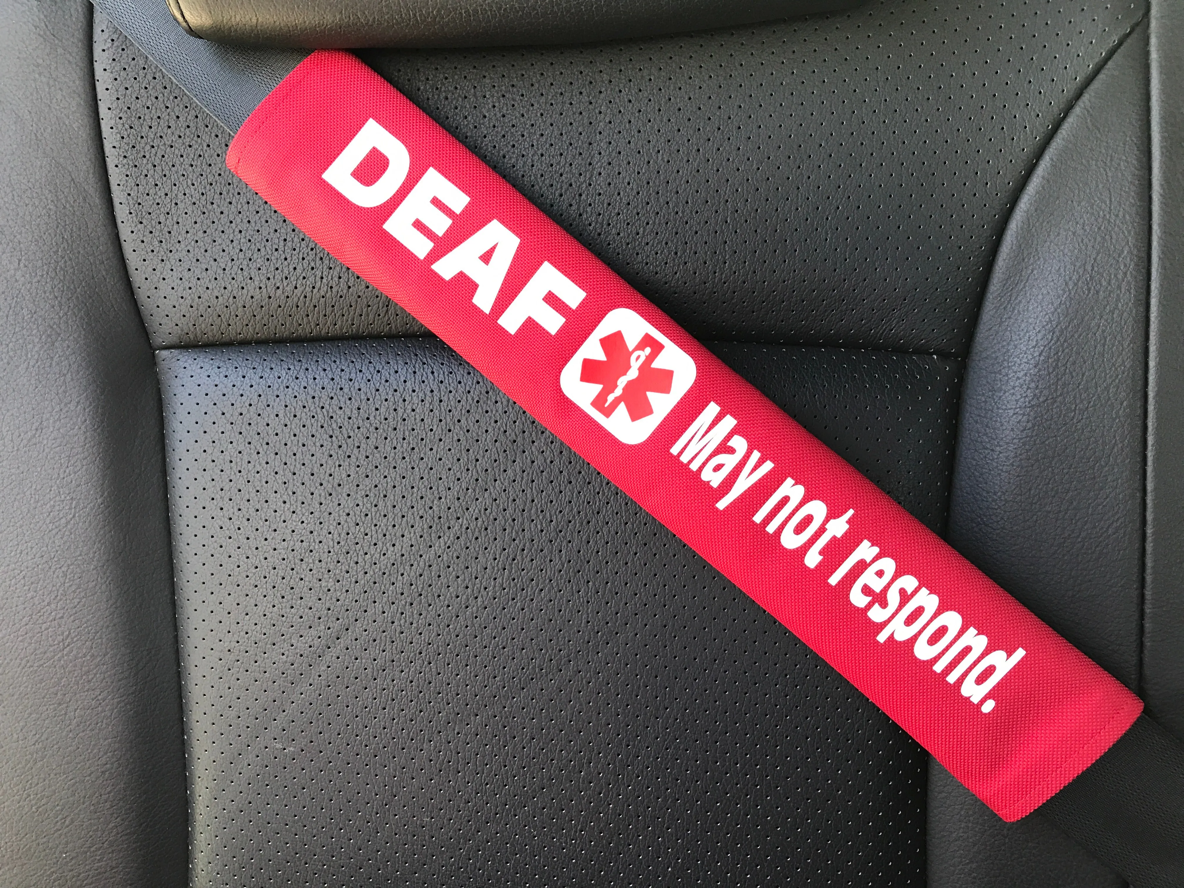 Deaf May Not Respond Hearing Impaired Medical Alert Seat Belt Cover