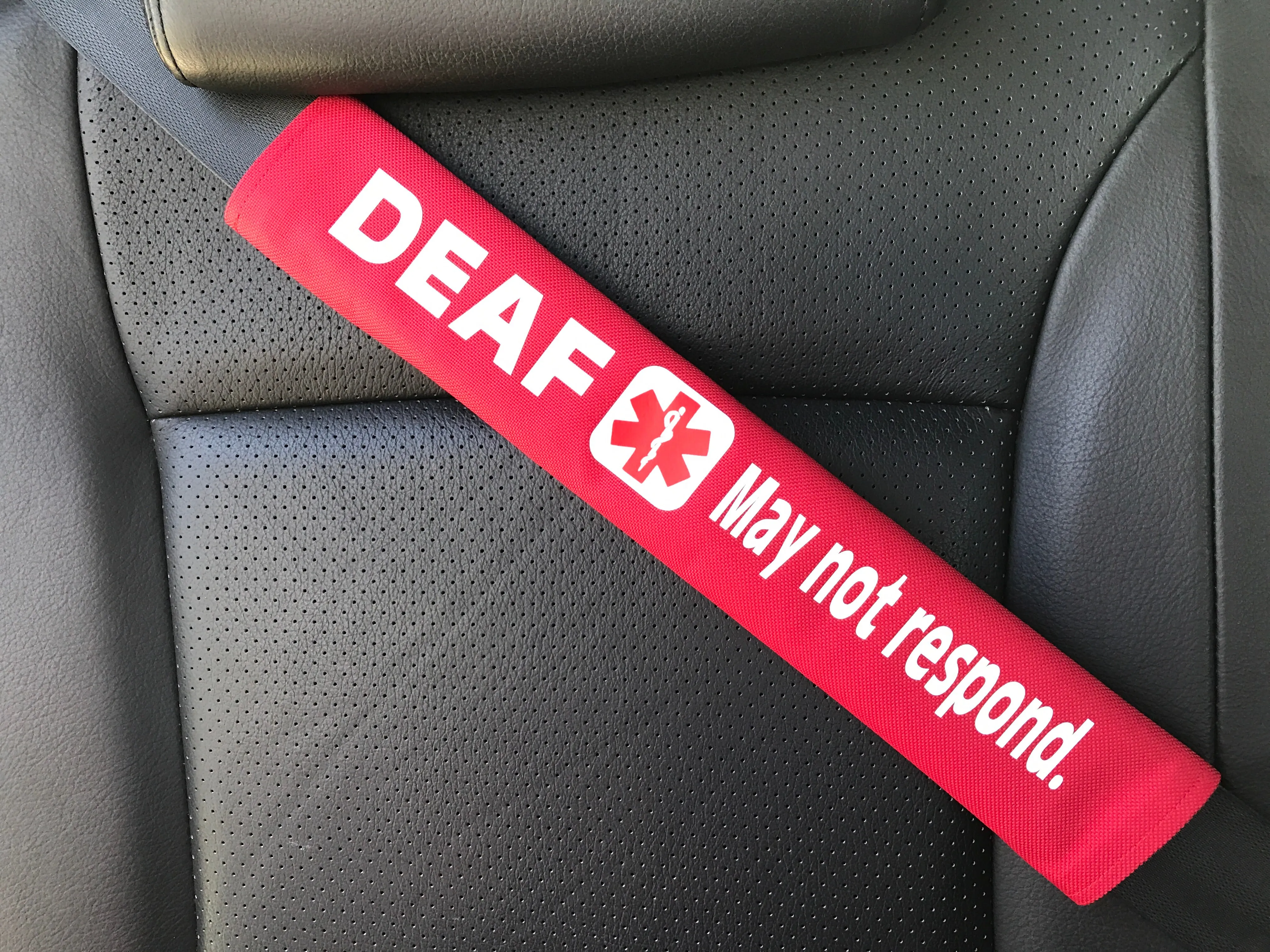 Deaf May Not Respond Hearing Impaired Medical Alert Seat Belt Cover