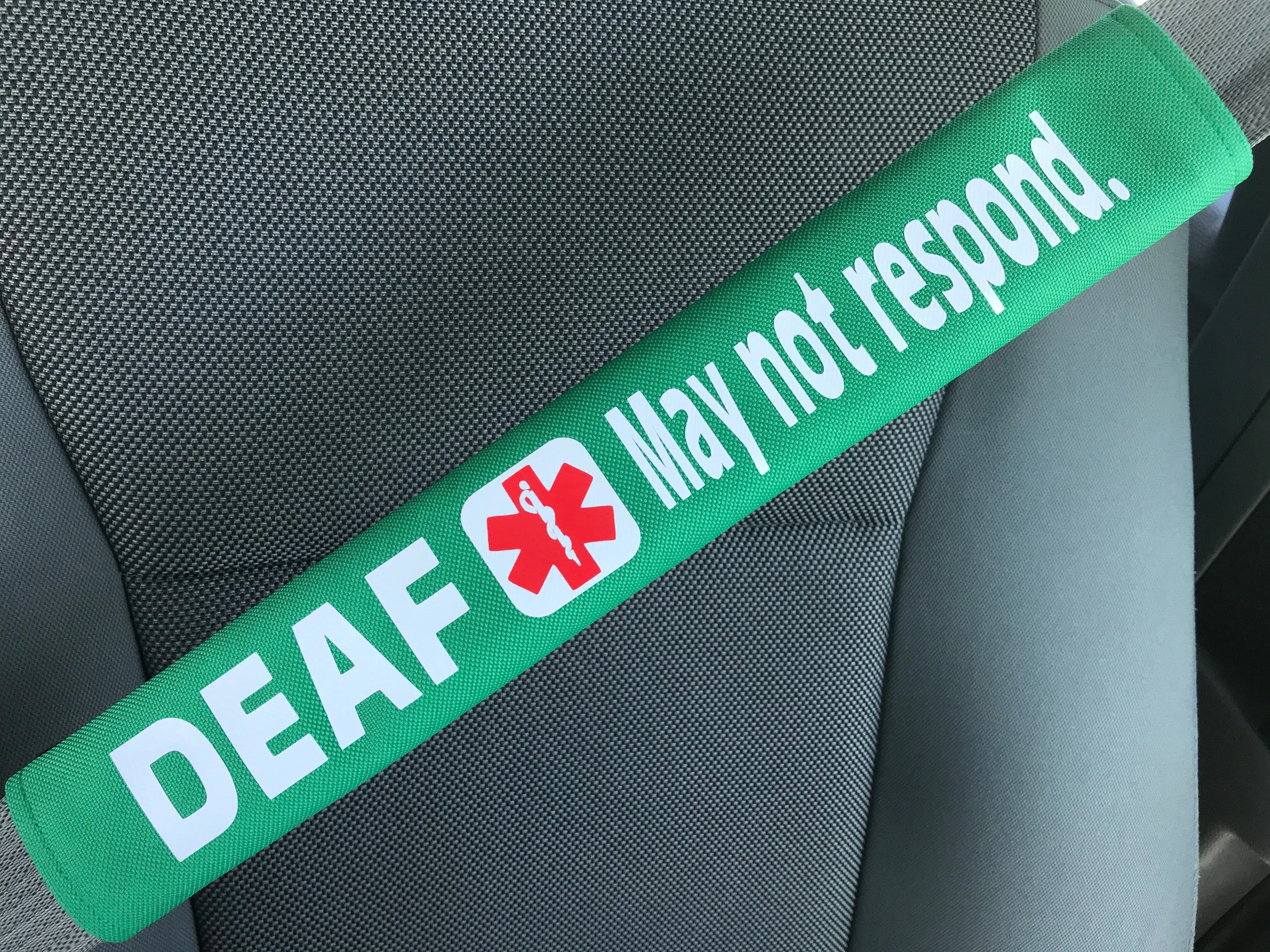 Deaf May Not Respond Hearing Impaired Medical Alert Seat Belt Cover