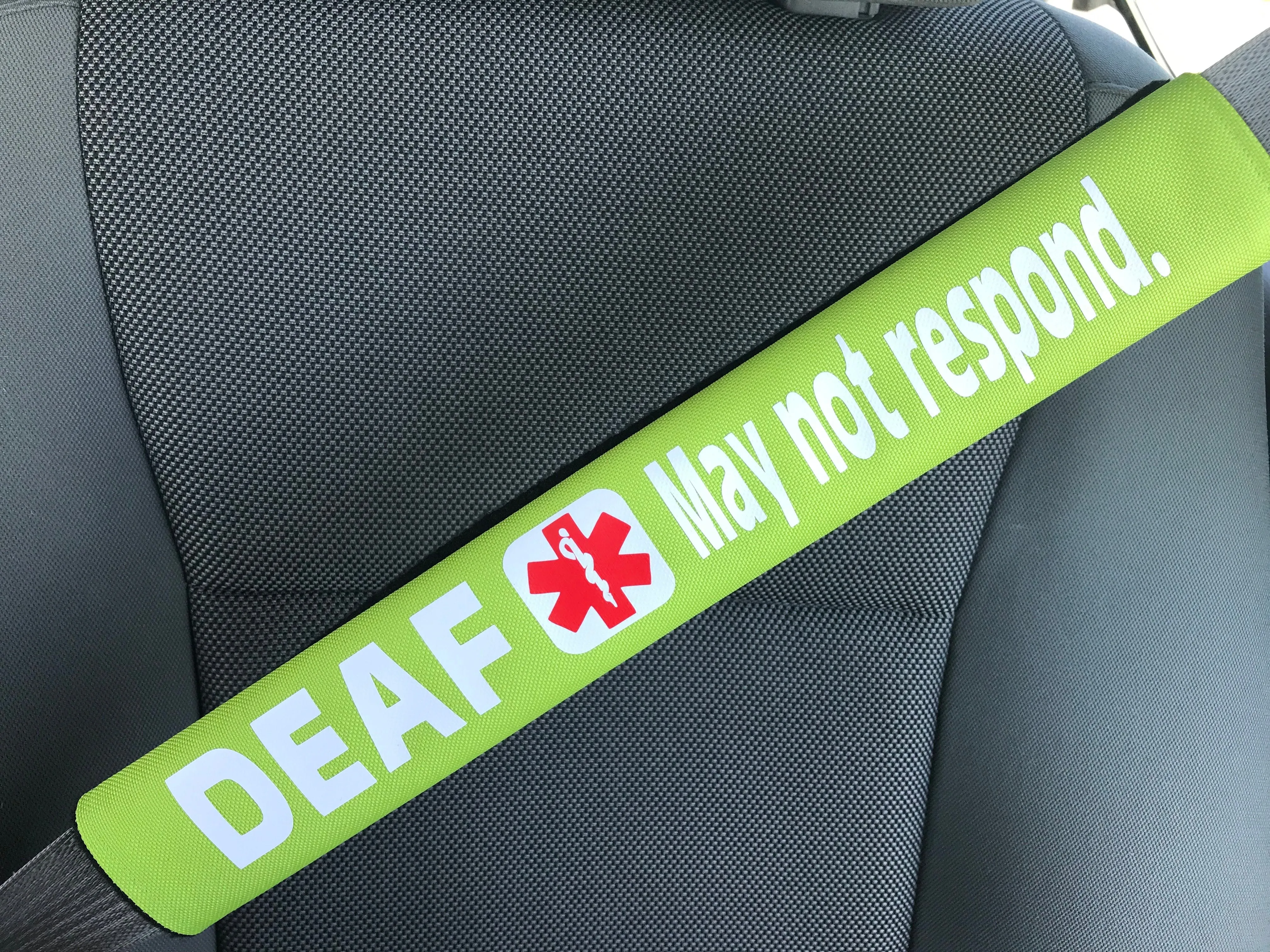 Deaf May Not Respond Hearing Impaired Medical Alert Seat Belt Cover