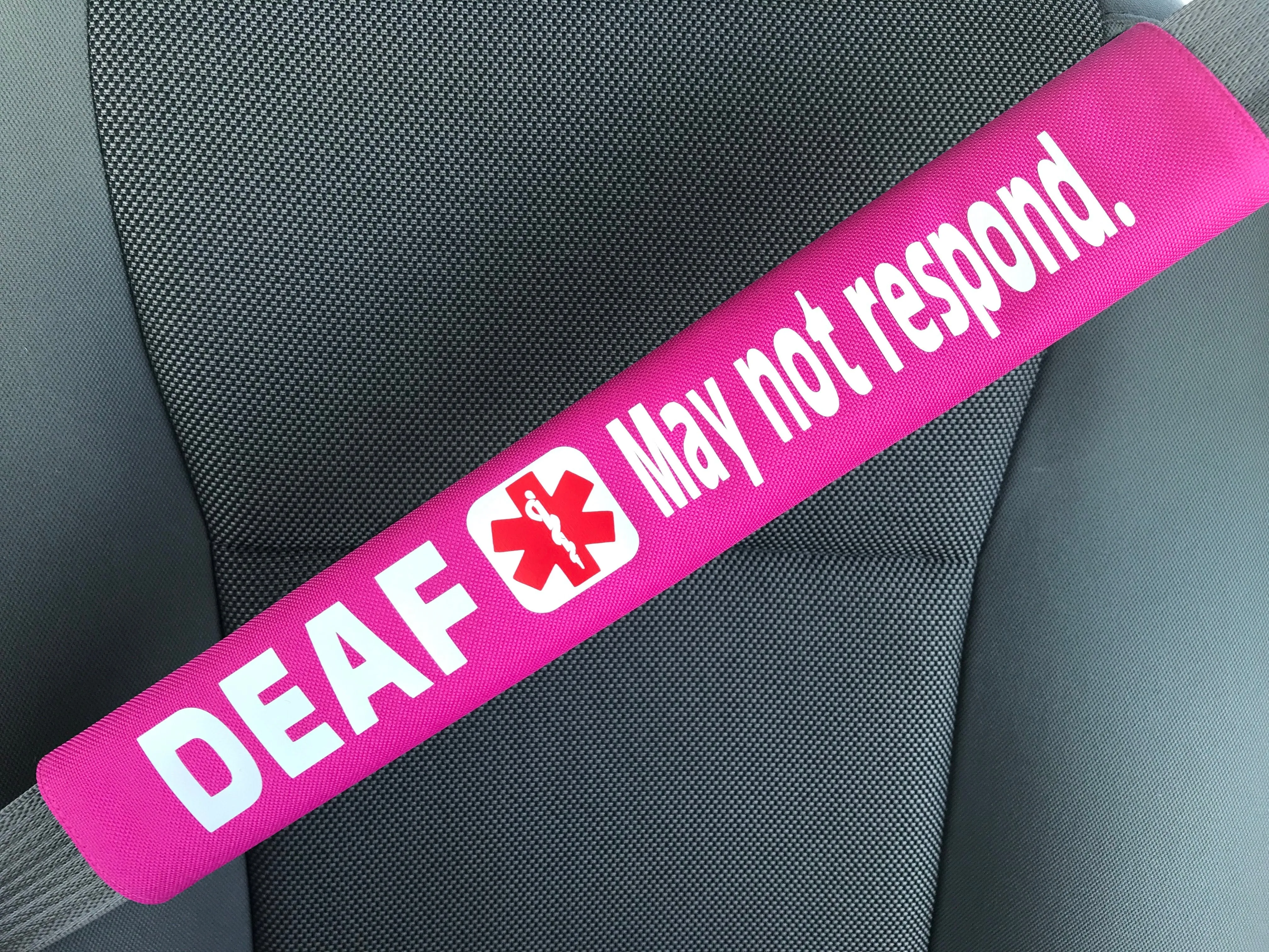 Deaf May Not Respond Hearing Impaired Medical Alert Seat Belt Cover