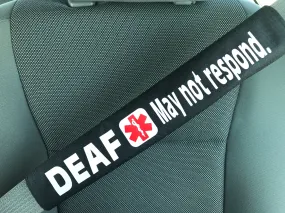 Deaf May Not Respond Hearing Impaired Medical Alert Seat Belt Cover