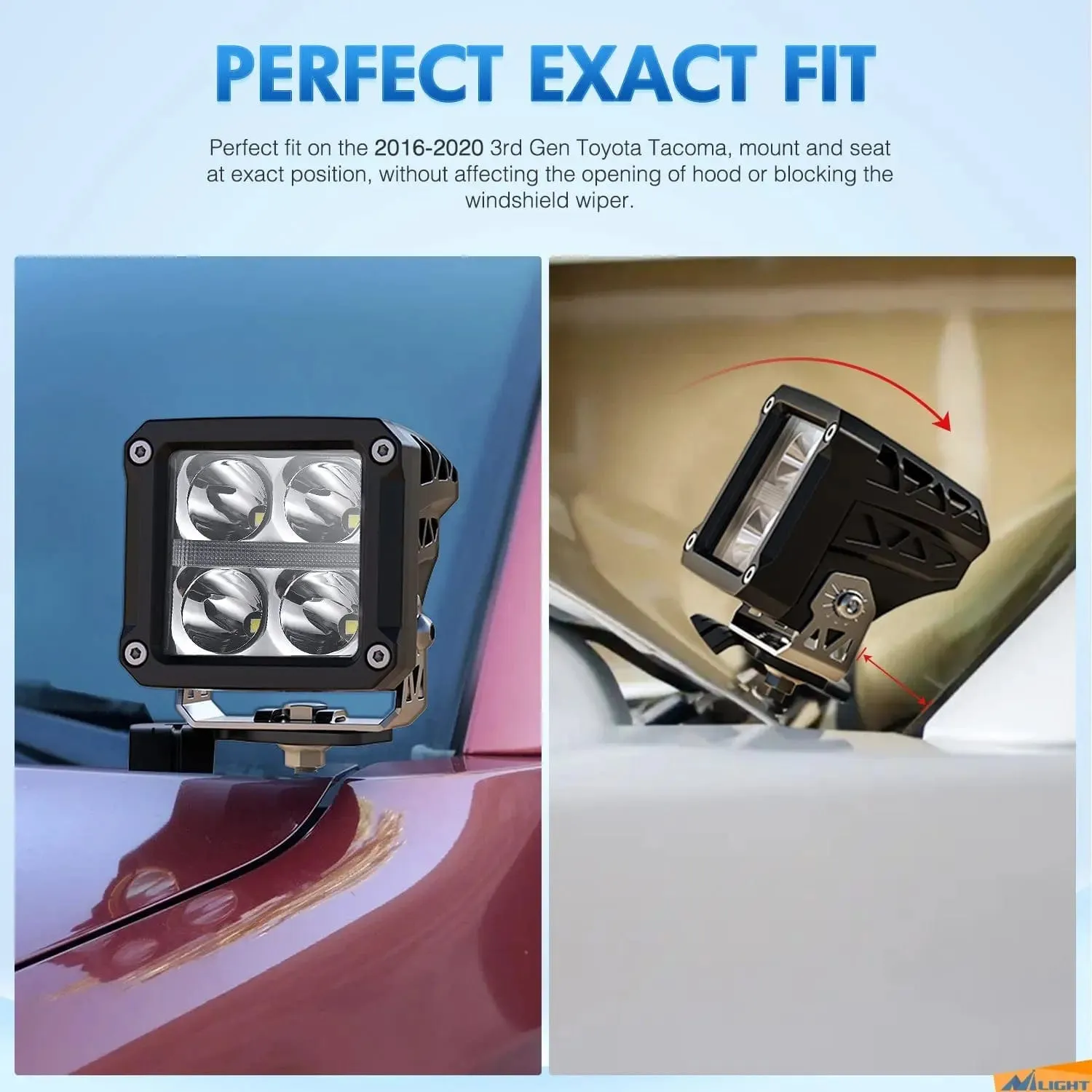 Ditch Light Hood Mounts For 2016-2020 3rd Gen Toyota Tacoma